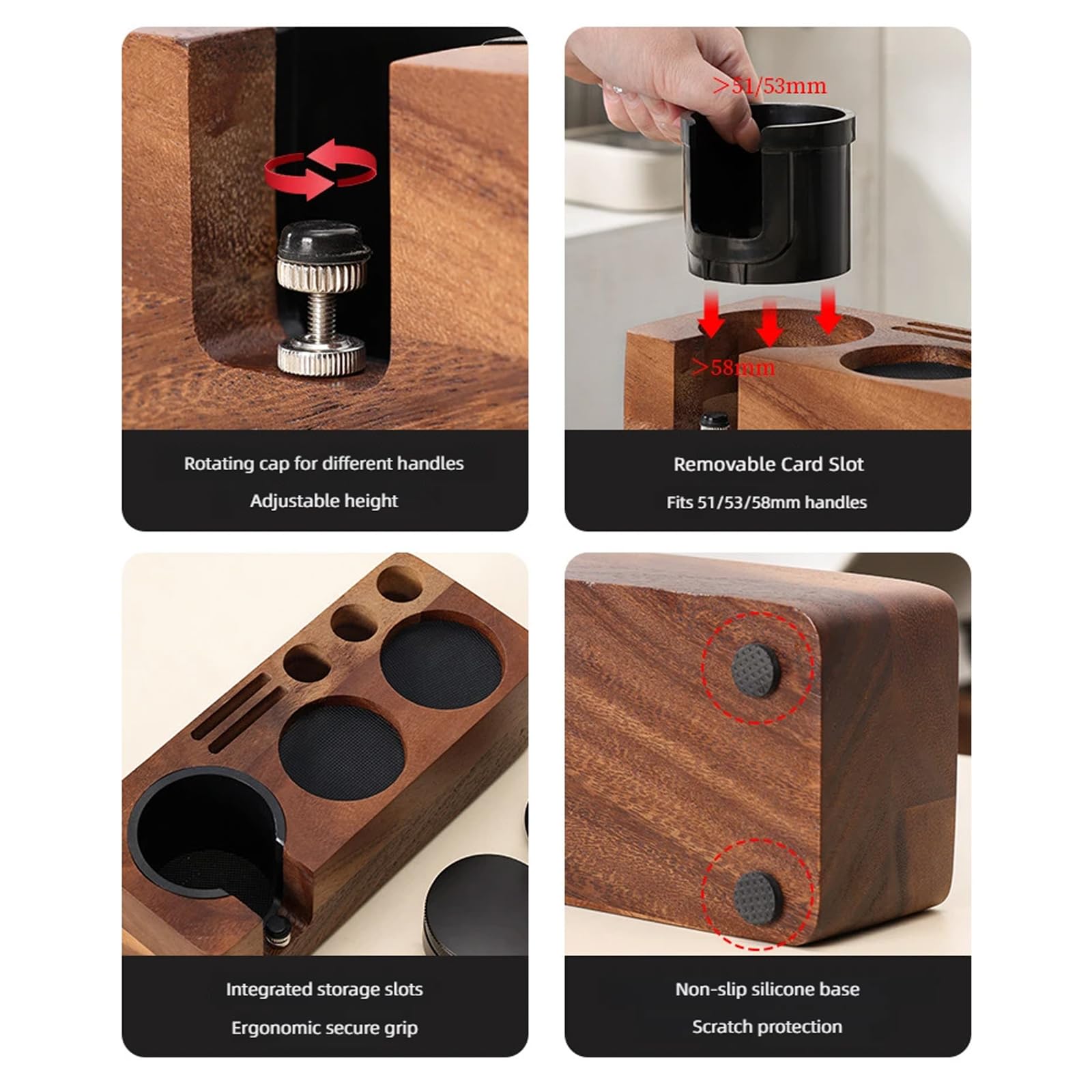 Kaffee Stampfer aus Naturholz, 58 mm, Küchen Kaffeezubehör, professionelles Kaffee Werkzeug, perfekt für den privaten und gewerblichen Gebrauch, Sapele Holz Stampfer