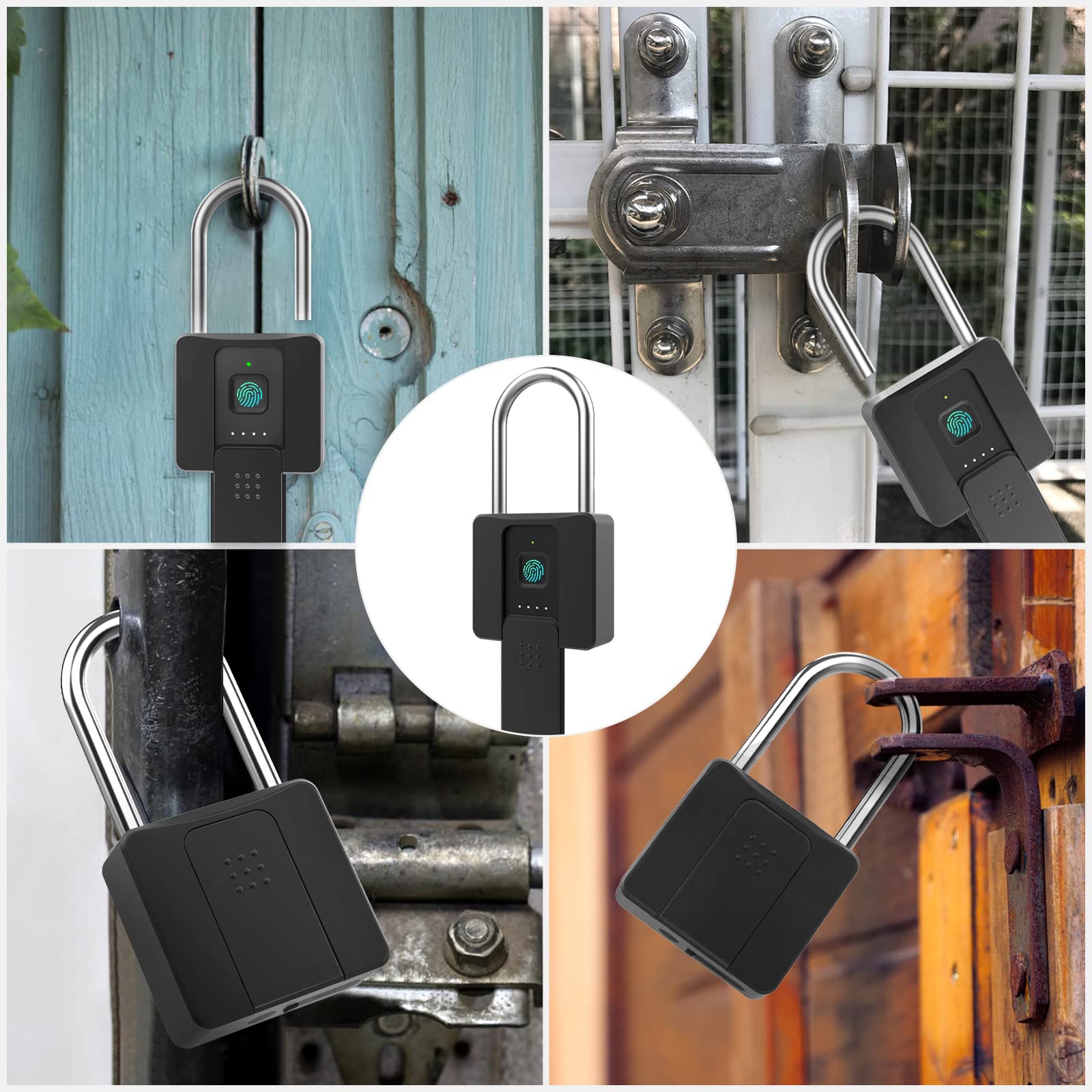 Lucchetto a Impronta Digitale, Lucchetto a Combinazione con Catenaccio Lungo Eseesmart con Chiave, Bluetooth, Lucchetto con Lunga 60MM, Lucchetto per Cancello Esterno Impermeabile