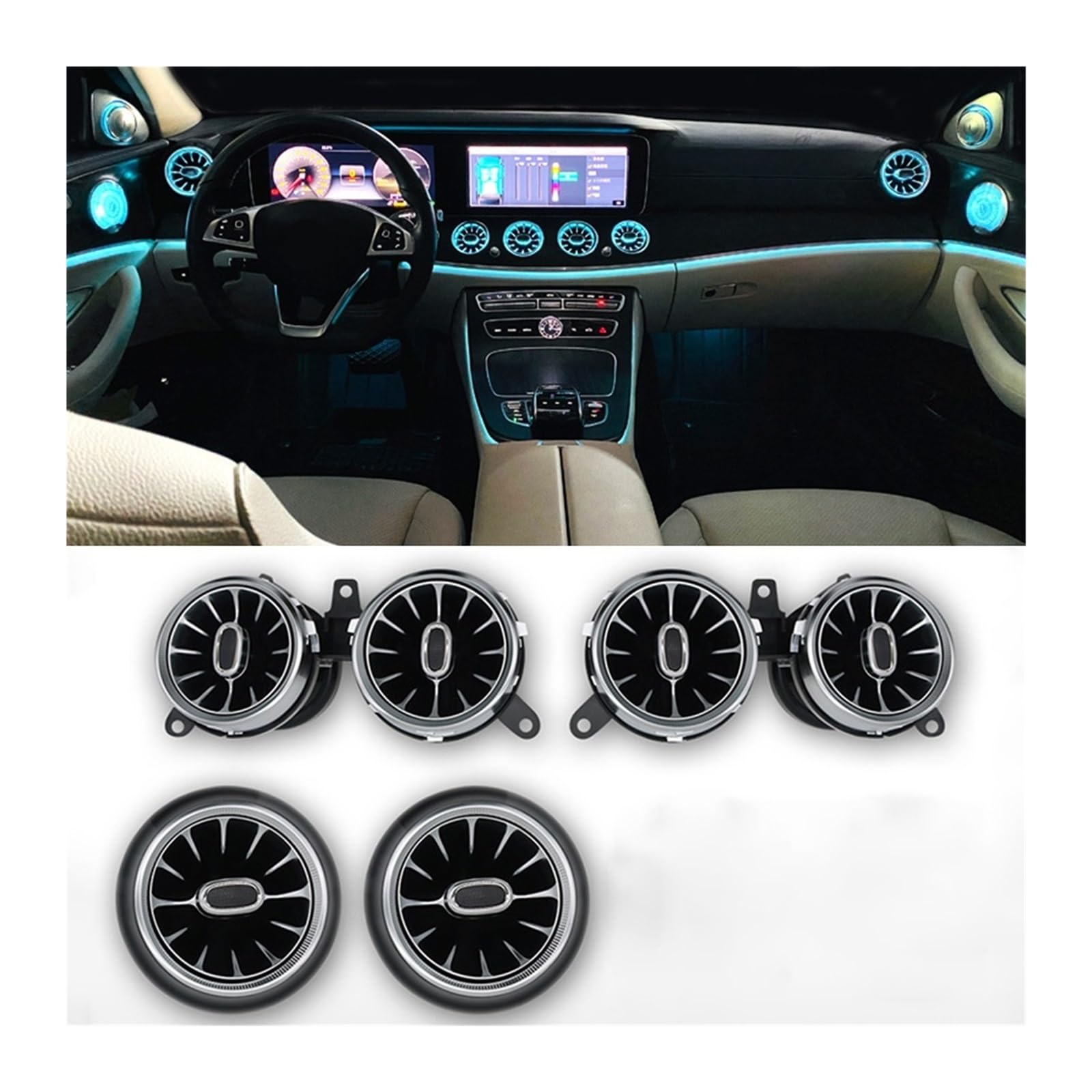 XCZPRKMXY LED Ambient Light Air Outlet Turbo Vent Compatible with Mercedes-Benz A/C/E/S/V/CLA/GLA/GLC W176 W205 W213 W222 W447 W117 W156 X253(Deep Blue)