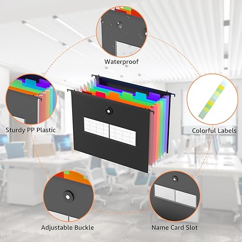 Miniatura 3 de Carpetas colgantes de plástico expandibles, 7 bolsillos acordeanos, tamaño carta A4 para archivador, almacenamiento de archivadores, insertos