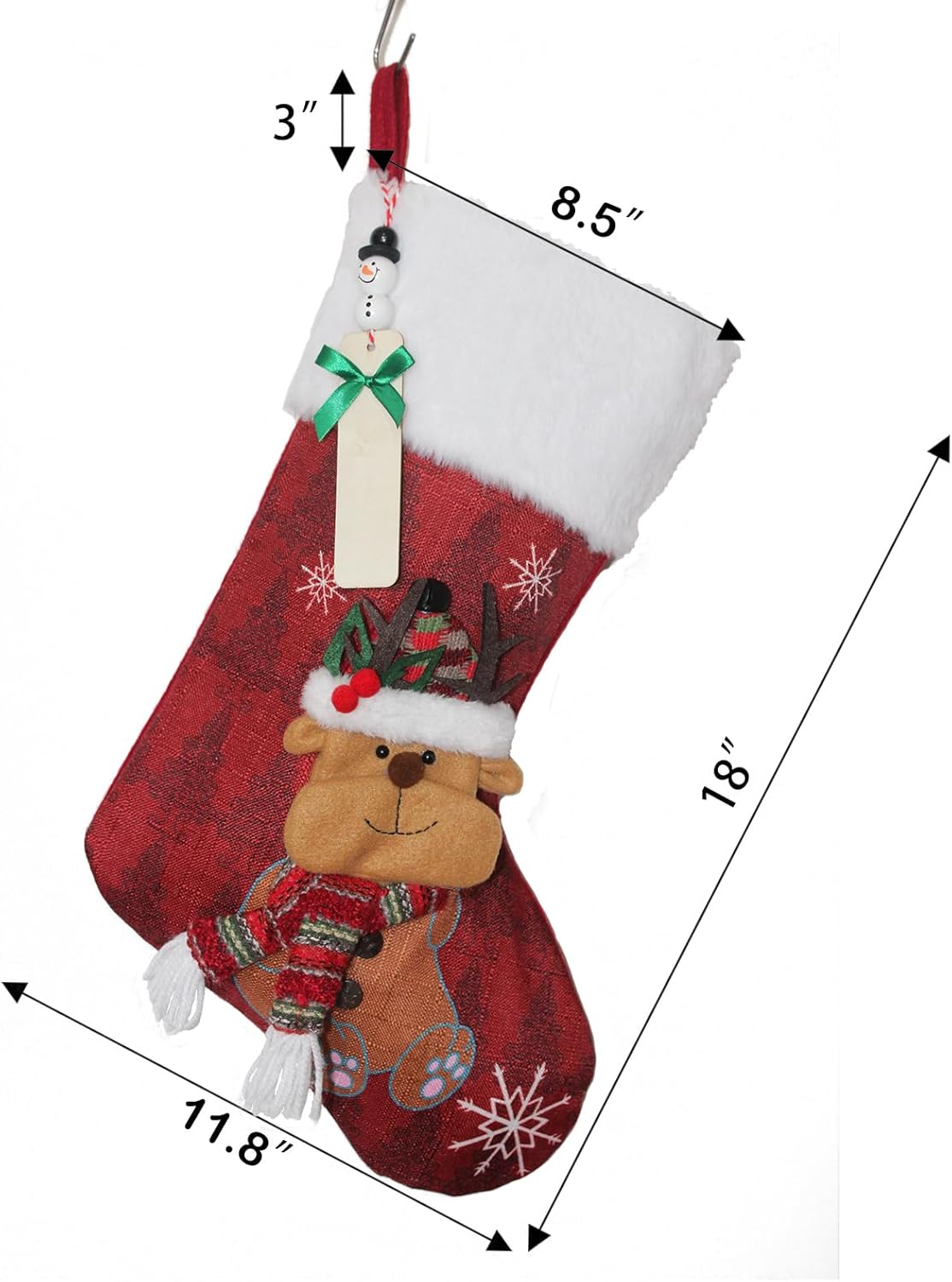 JIDIWINQI'E Set of 4 Personalized Christmas Stockings with Name Tags 18" Classic Large Stocking Cute Santa, Snowman, Reindeer,Penguin Xmas Character for Family Holiday Christmas Party Decorations - Image 2