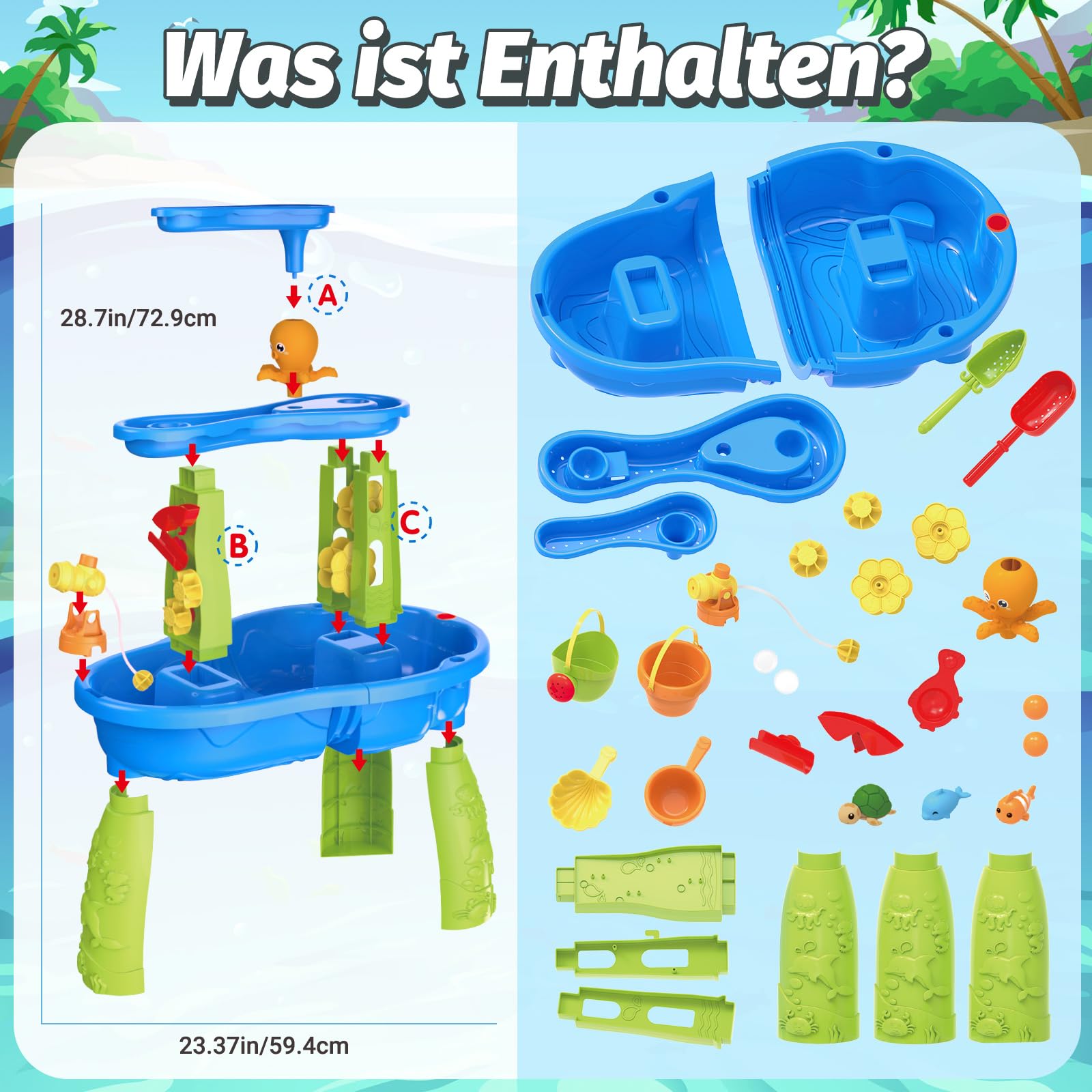 FRUSE Wasserspieltisch für Kinder,3-Tier Wassertisch Spielzeug,Wasserspielzeug Aktivität Sensory Tisch Sommer Spielzeug für Outdoor Draußen Strand,Wasser Spieltisch für Kleinkinder Alter 3-5