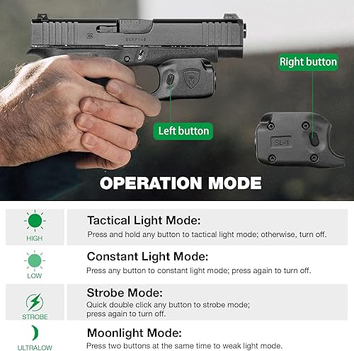Miniatura 4 de WARRIORLAND Mini luz de pistola con funda Kydex hecha a medida G48 (no compatible con G48 MOS con riel), pistola de pistola G48 de 150 lúmenes,