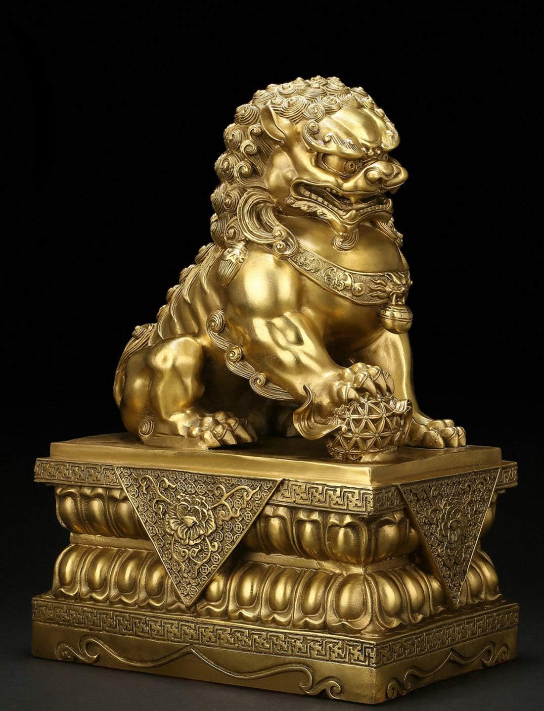 Brass Feng Shui Beijing Foo Fu Dog Guardion Door Evil Lion Statue Pair (17.5" H x 11.7" L x 8" W 19.1lb) : Home & Kitchen