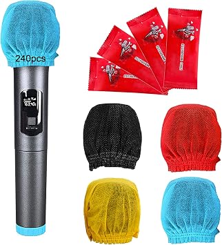 240 Pcs Disposable Microphone Covers,Non-Woven Elastic Band Windscreen Mic Covers Cover Microphone Protective Cap for Most Handheld Microphone Press Conference,Recording Room and Any Shared Environmen
