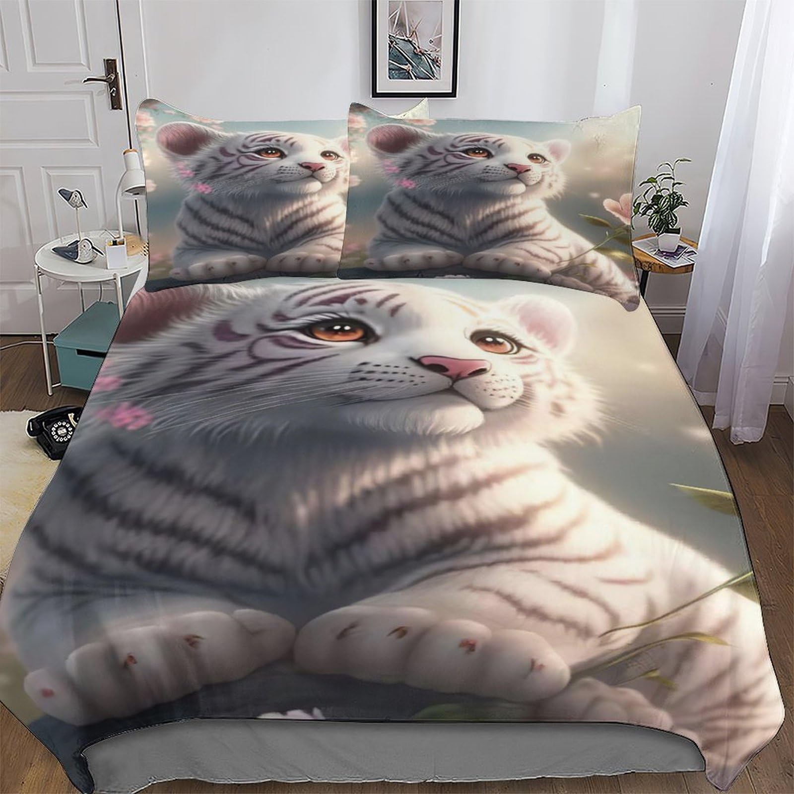 AASWDDS Tiger Duvet Cover Set with Pillowcases Printed Bedding Set Comforter Cover 2 Pieces Soft Microfiber Quilt Cover Single(135x200cm)