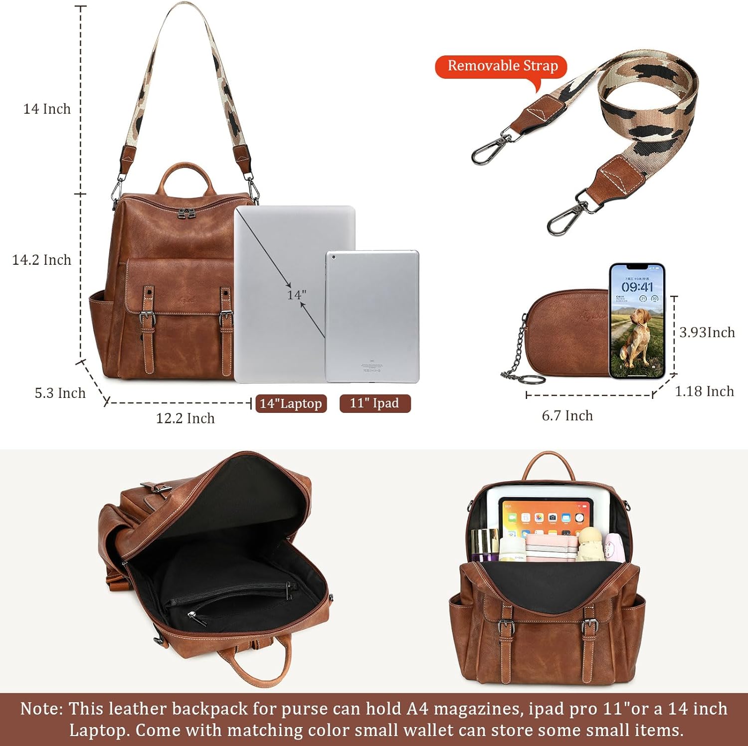 Backpack Purse for Women PU Leather Back Packs Designer Ladies Shoulder Bag Fashion Faux Work Travel Handbags - Image 3