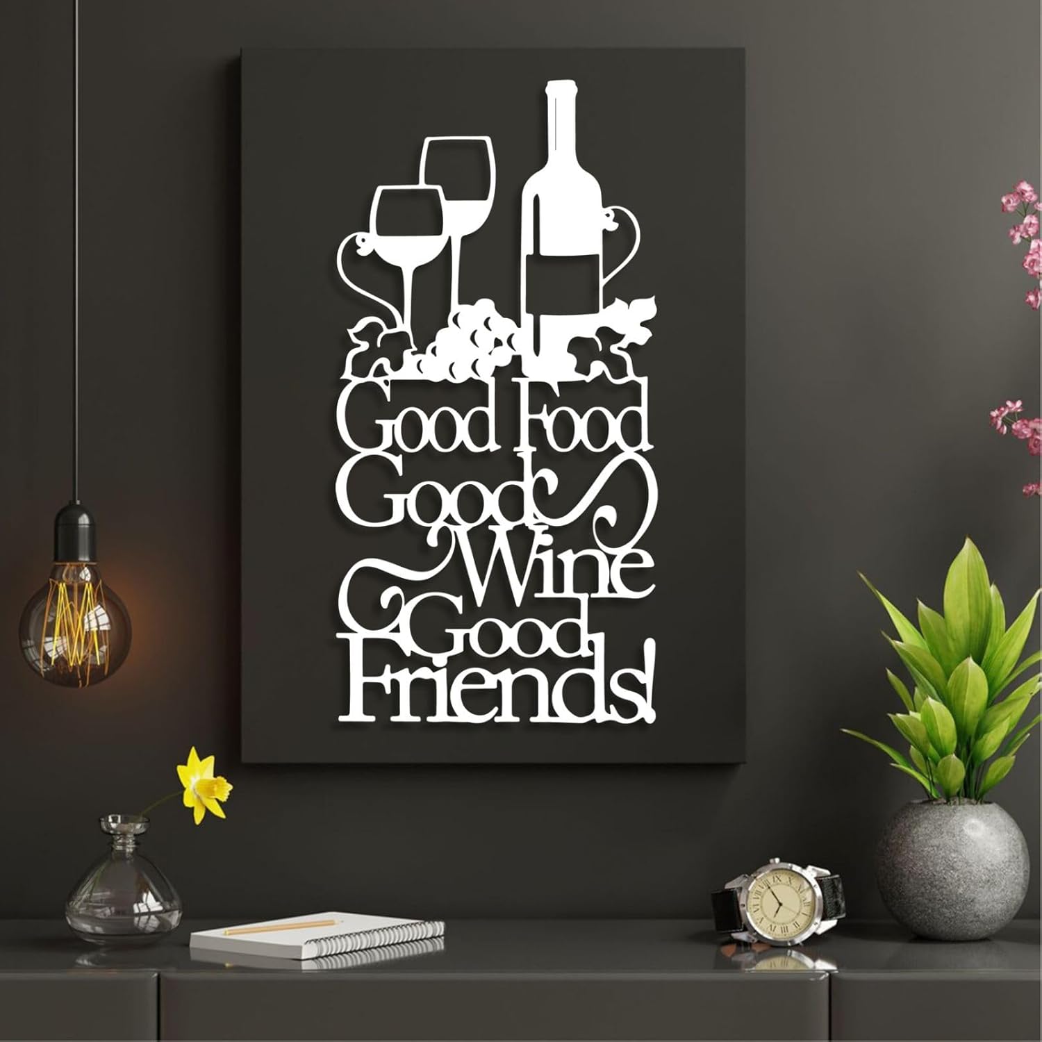 Good Food Good Wine Good Friends Metal Wall Decor, Wine Metal Wall Art, Wine Art