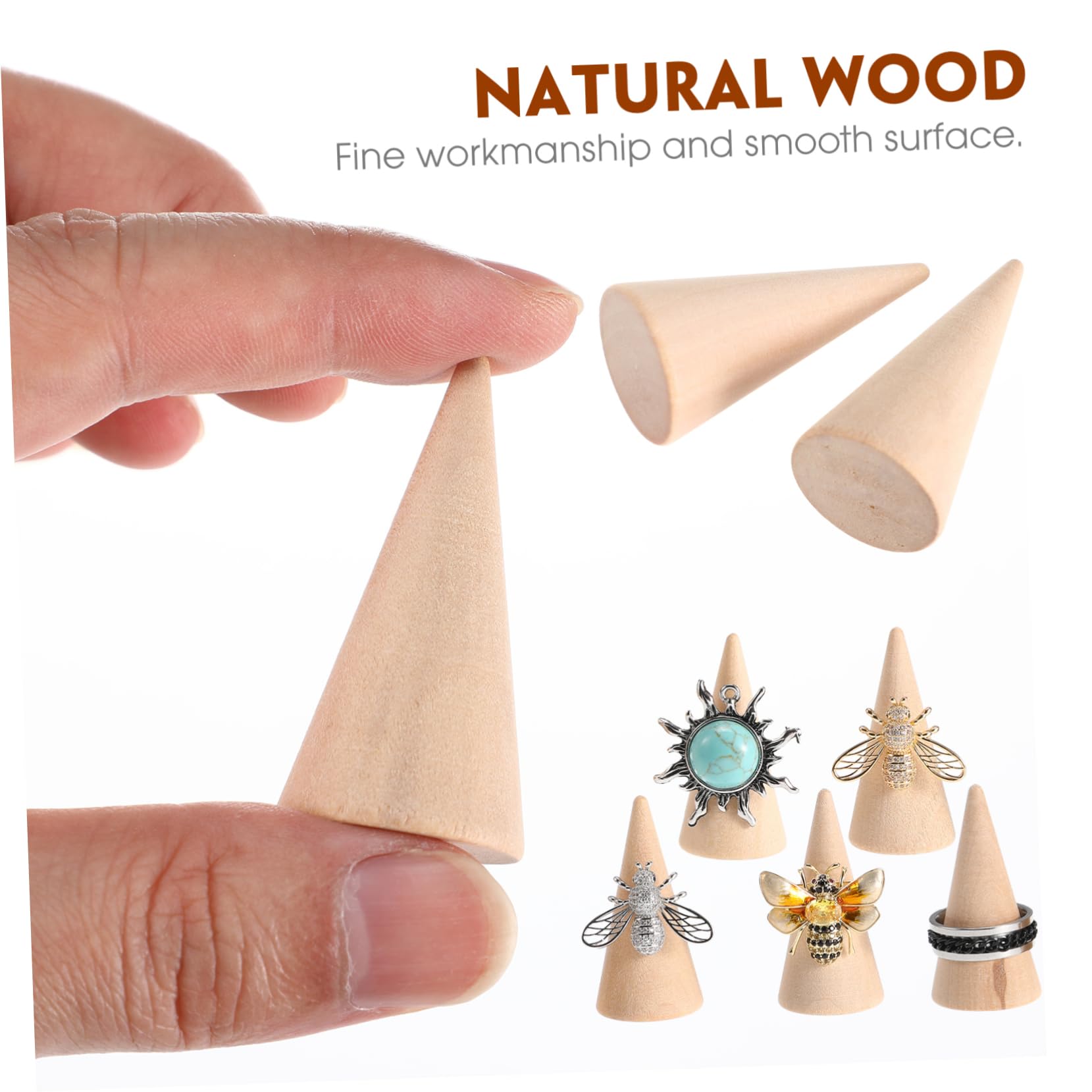 Ornement en Bois Cône pour Bague, Lot de 10, Beige