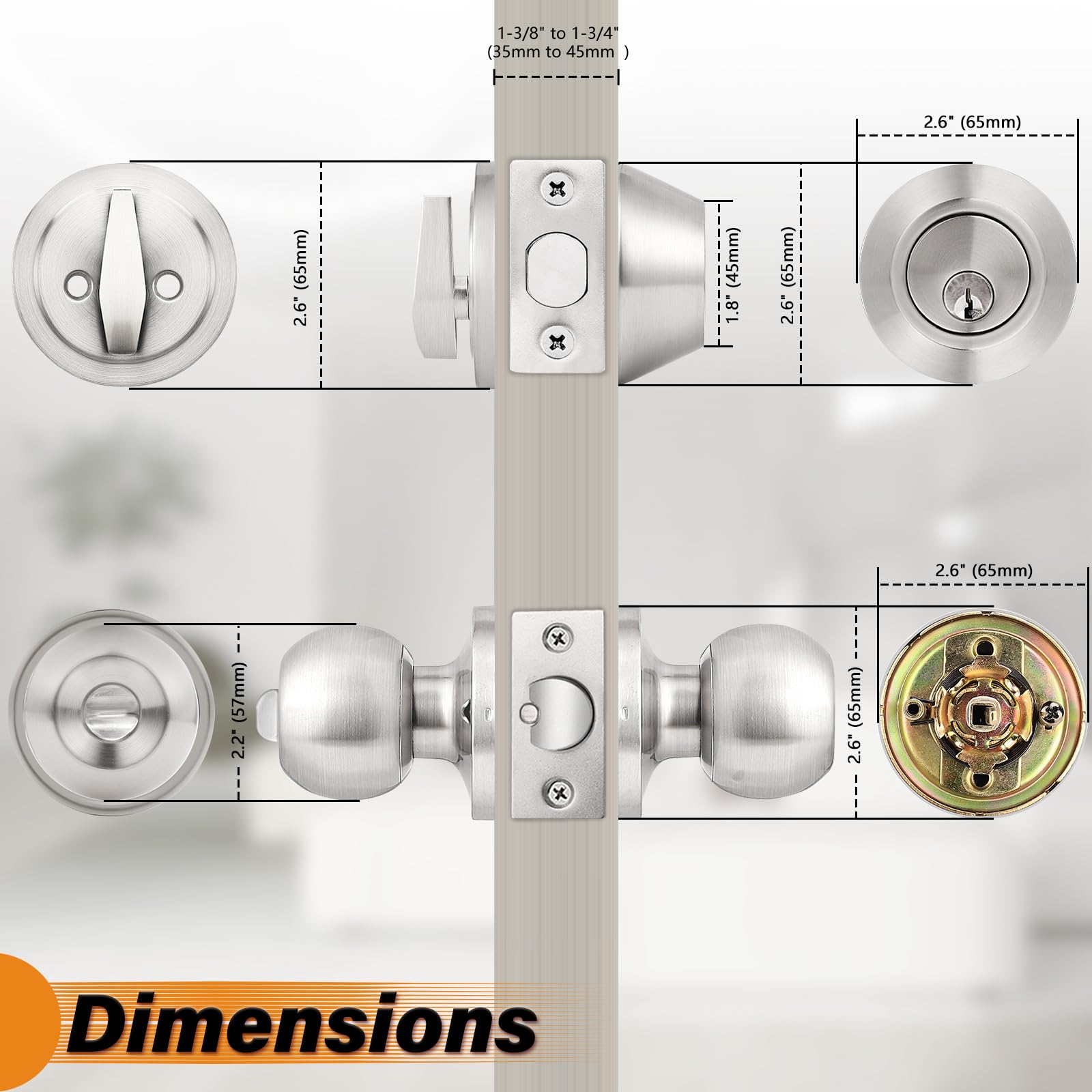 Probrico Door Knob & Deadbolt Set - Brushed Nickel (3 Pack) -2
