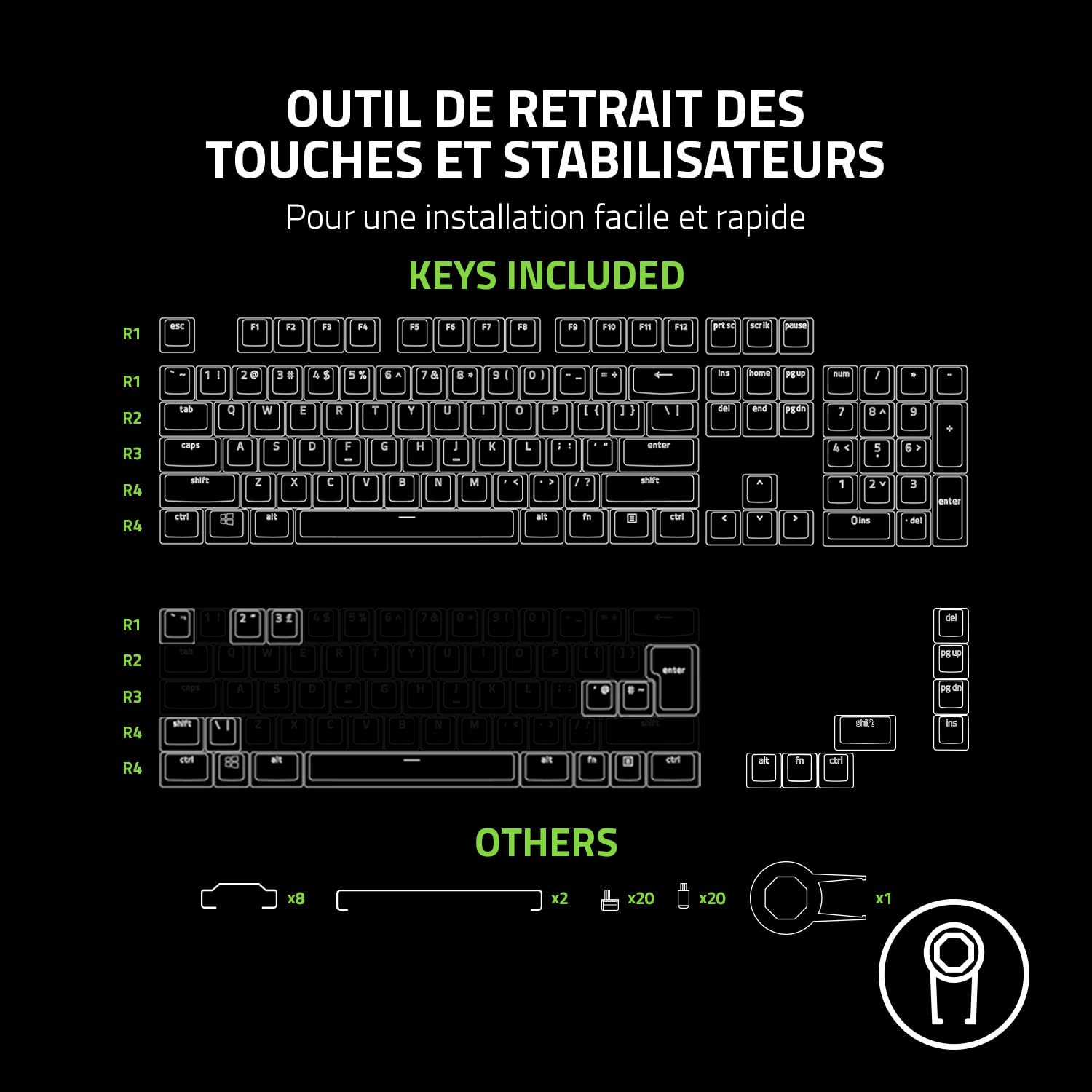 Razer Phantom Pudding Keycap Upgrade Set - Black rétroéclairage RGB Chroma, Cadran numérique Multifonction, Repose-Poignets Ergonomique