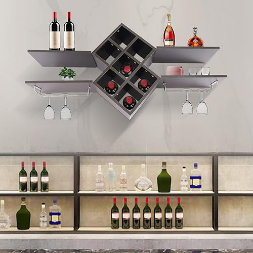 Miniatura 7 de Estante de pared para vino, soporte para copas de vino, estante de vidrio multifuncional, estante de almacenamiento de vino para botellas de vino,