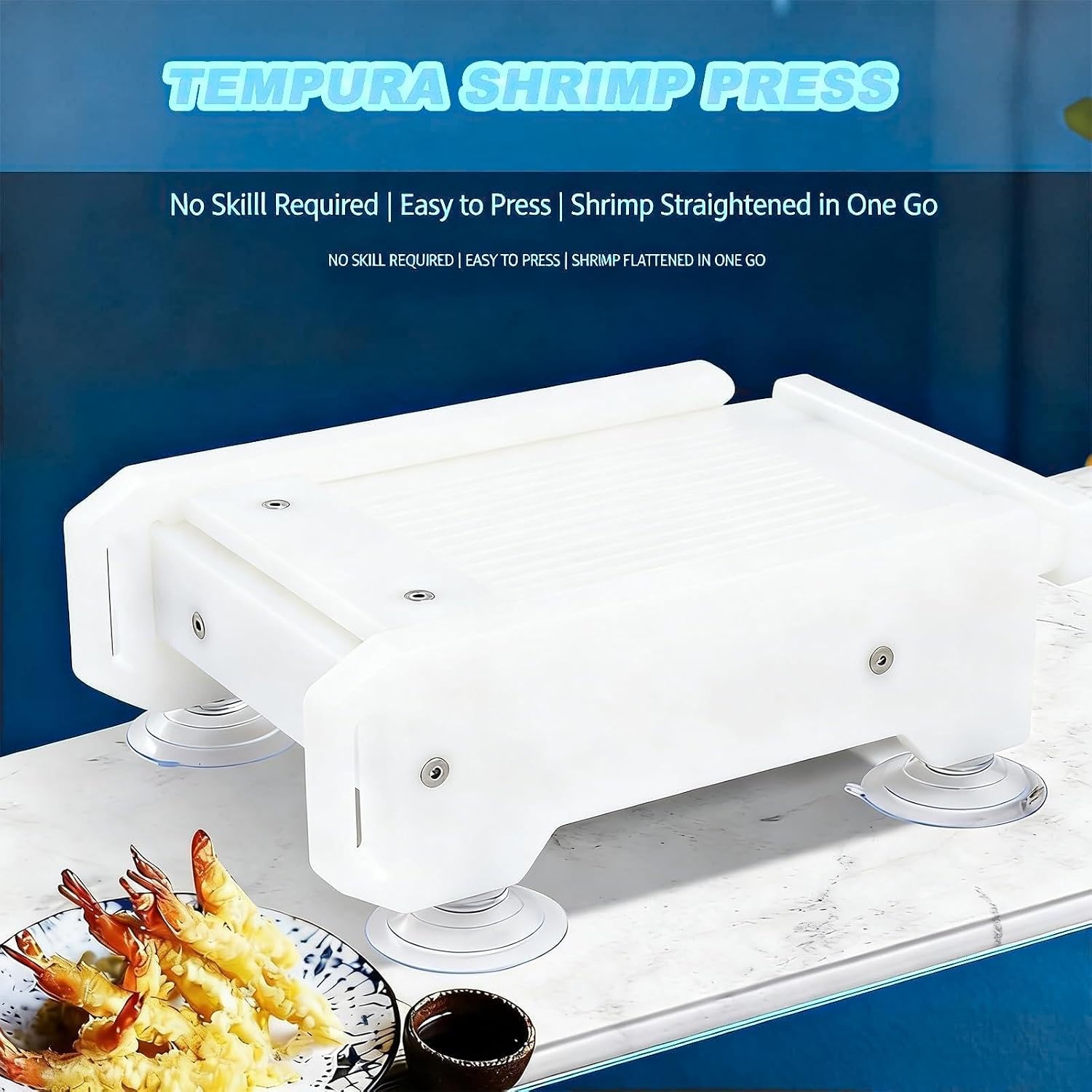 Shrimp Press Tool, Portable Shrimp Straightener & Flattening Tool for Sushi Japanese Cuisine, Anti-Slip Gadget with Suction Cups for Home Cooks & Restaurant Chefs