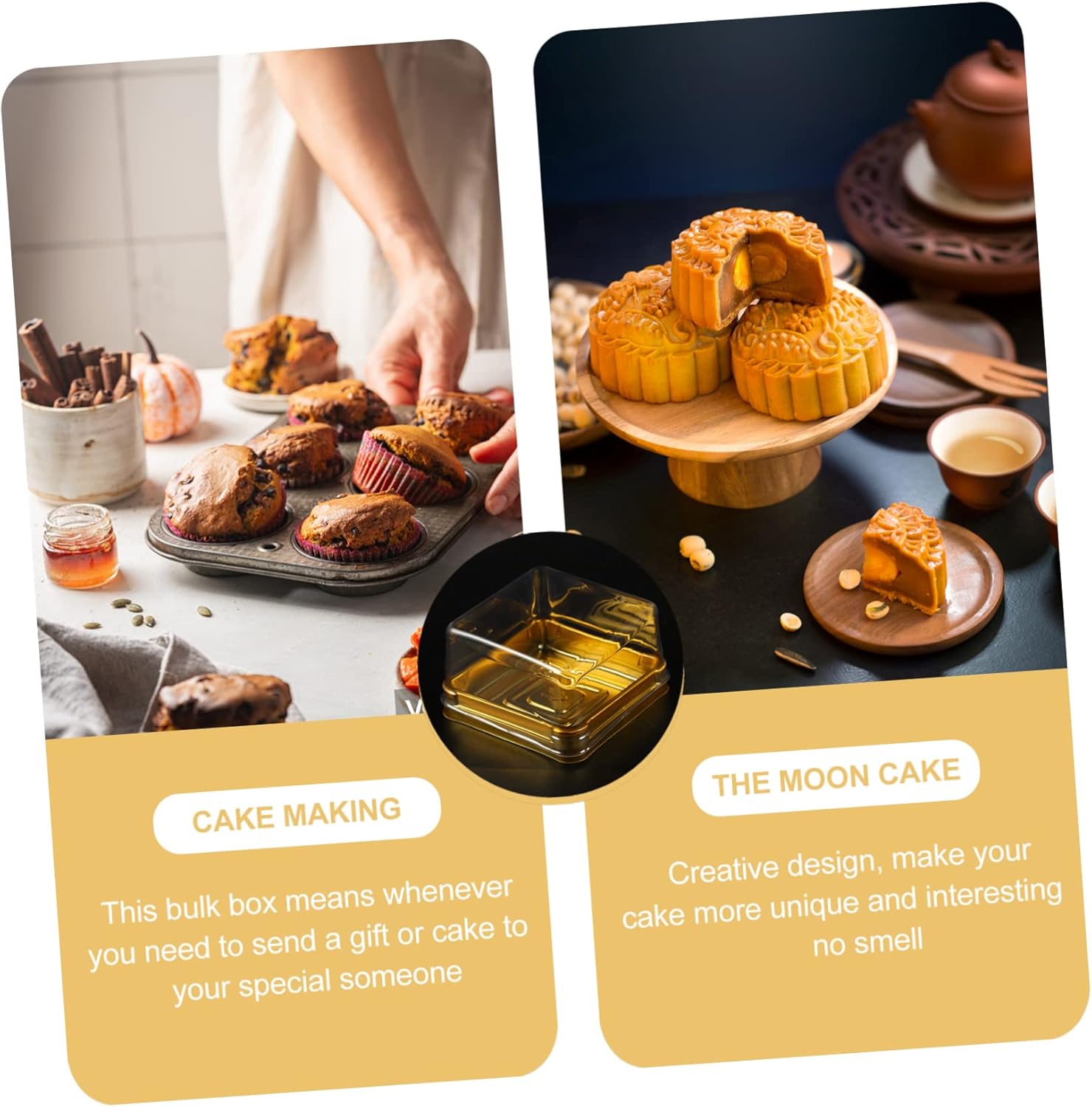 250 Pcs Packing Box Cupcake Container Clear Cookie Container Cupcake Carrier Mini Cake Container Mooncake Packaging Mooncake Container Cake Slice Container Abs Biscuit Bakeware (Goldenx2pcs)