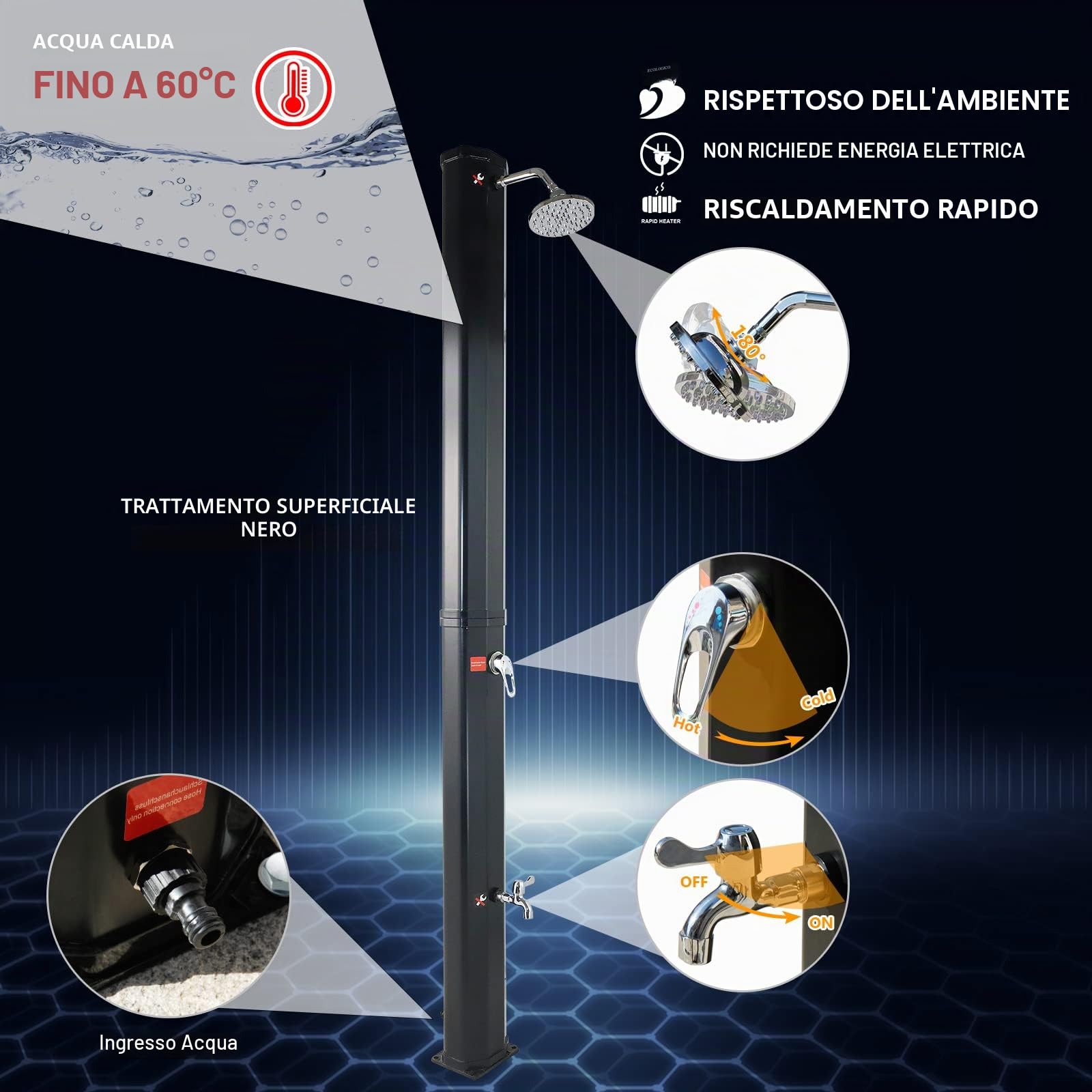 CCLIFE Doccia Solare da Giardino 40 Litri, Doccia fotovoltaica/Solare da Esterno con Rubinetto e soffione a Pioggia, con Guscio di Protezione
