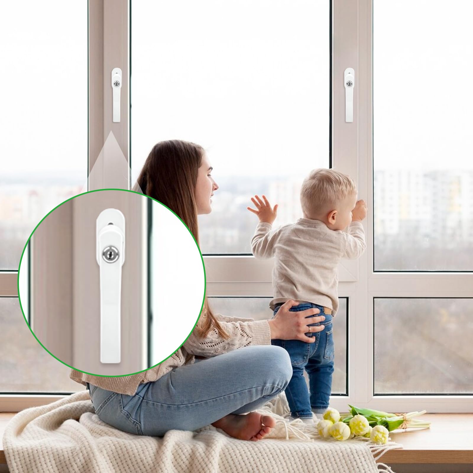 Tiradores de ventana con cerradura, de aluminio, con 2 llaves para ventanas y terrazas