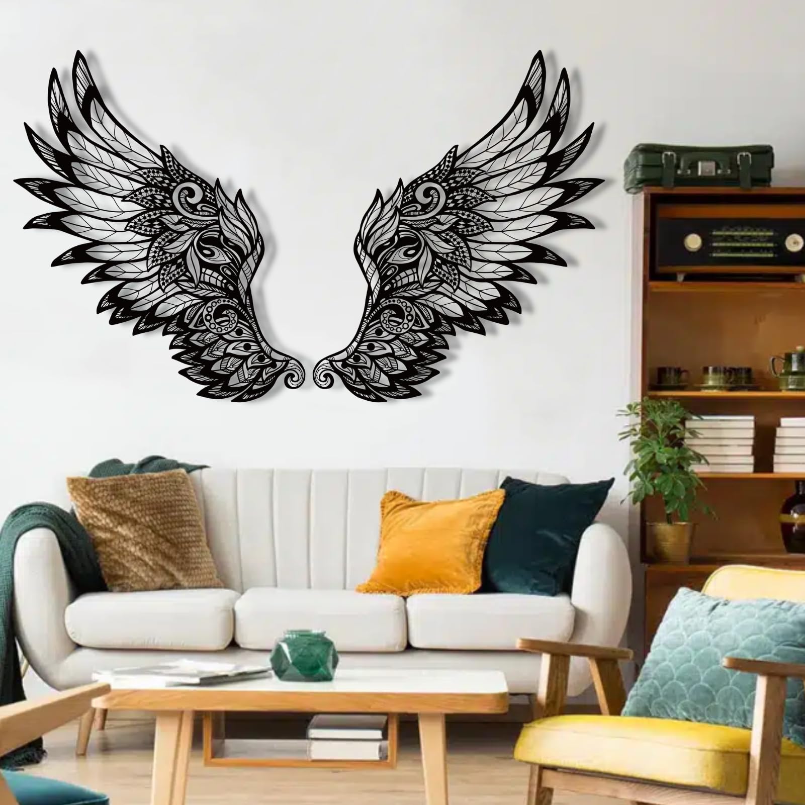 Nowoczesna, minimalistyczna dekoracja ścienna z metalu: duże skrzydła anioła do zawieszenia – pomysł na prezent na rocznicę i miłość (150 x 89 cm / 151 90 cm)