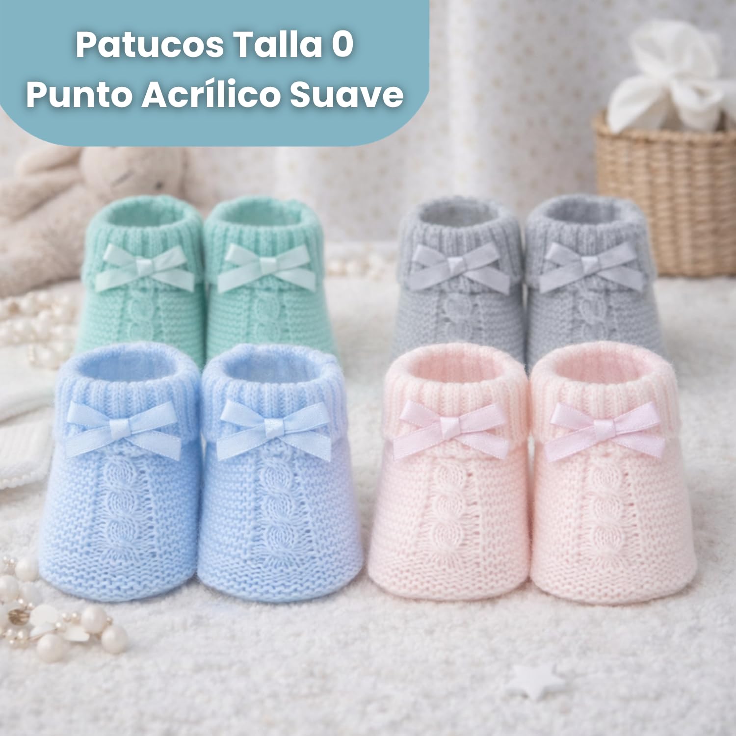 Canastilla Bebé Recién Nacido Burbujas con Manta | Manta muselina 80x100, rulo bordado, chupete y pinza con nombre, muselina 75x75, patucos y agua perfumada
