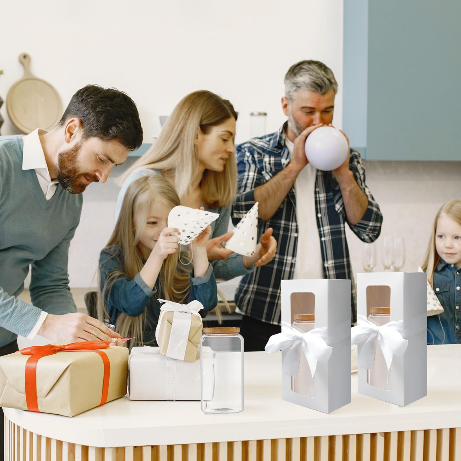 SENONAPO 64 Stück Geschenkboxen mit Band, 340 ml, 473 ml, 567 ml, für transparente Geschenkbox für Sublimationsglas, Ausstellungsboxen, Trinkgläser, Gläser, Rohlinge, Becher, Sublimationsgläser,