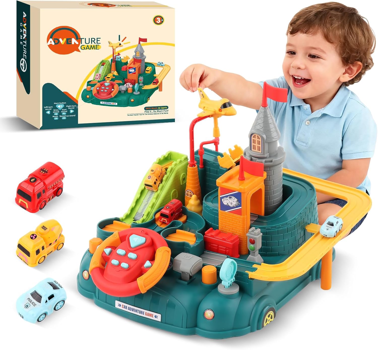 2026 Upgraded Car Adventure Toy for 3 4 5 6 Year Old Boys Girls, Race Track Toy with Steering Wheel & Sound, Montessori STEM Toys for Toddlers, Fine Motor Skills Birthday Gift for 3-5 Year Old Kids