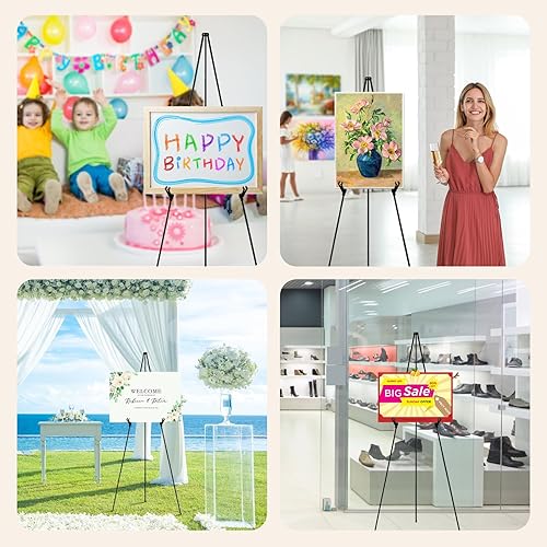 Vista 27 de Caballete negro de 3 piezas para soporte de letrero de boda, caballete de arte ligero ajustable de 66 pulgadas para exhibición, letrero de boda