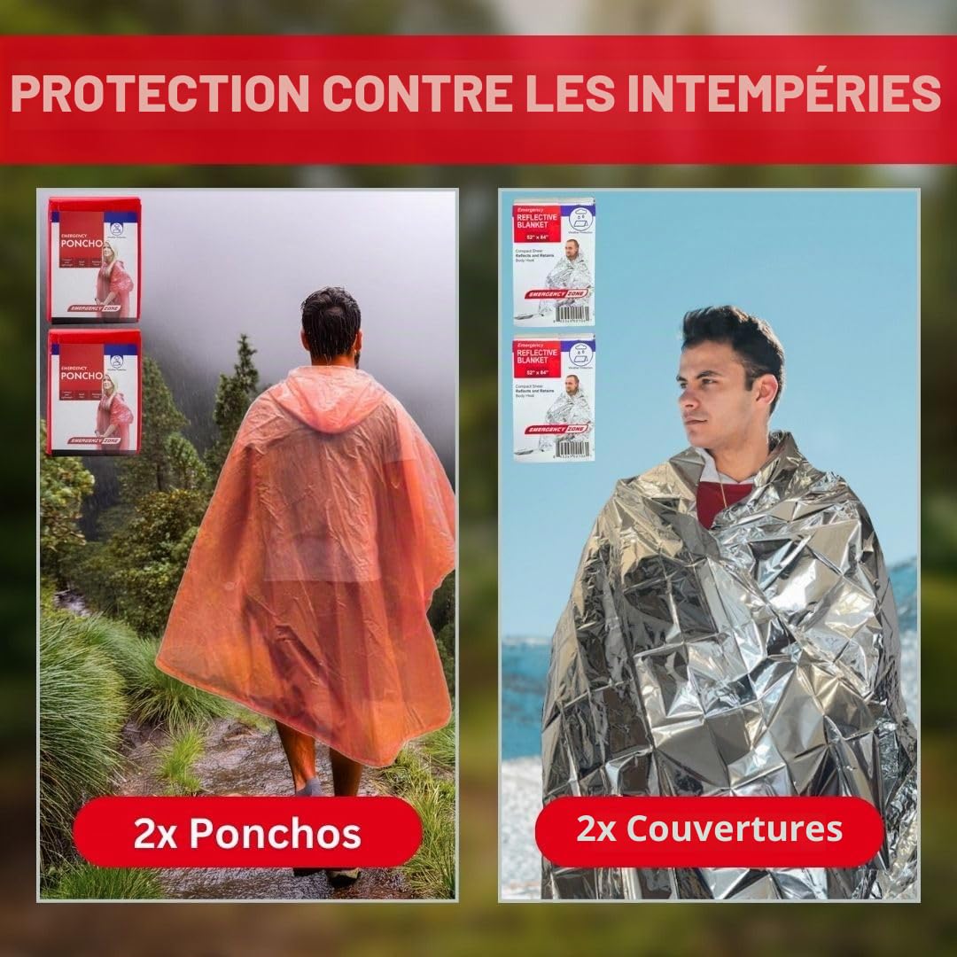 Emergency Zone Kit de Survie Complet Deluxe Essentiels 72 Heures, Préparez Votre Famille pour les Ouragans, Tremblements de Terre, Inondations.