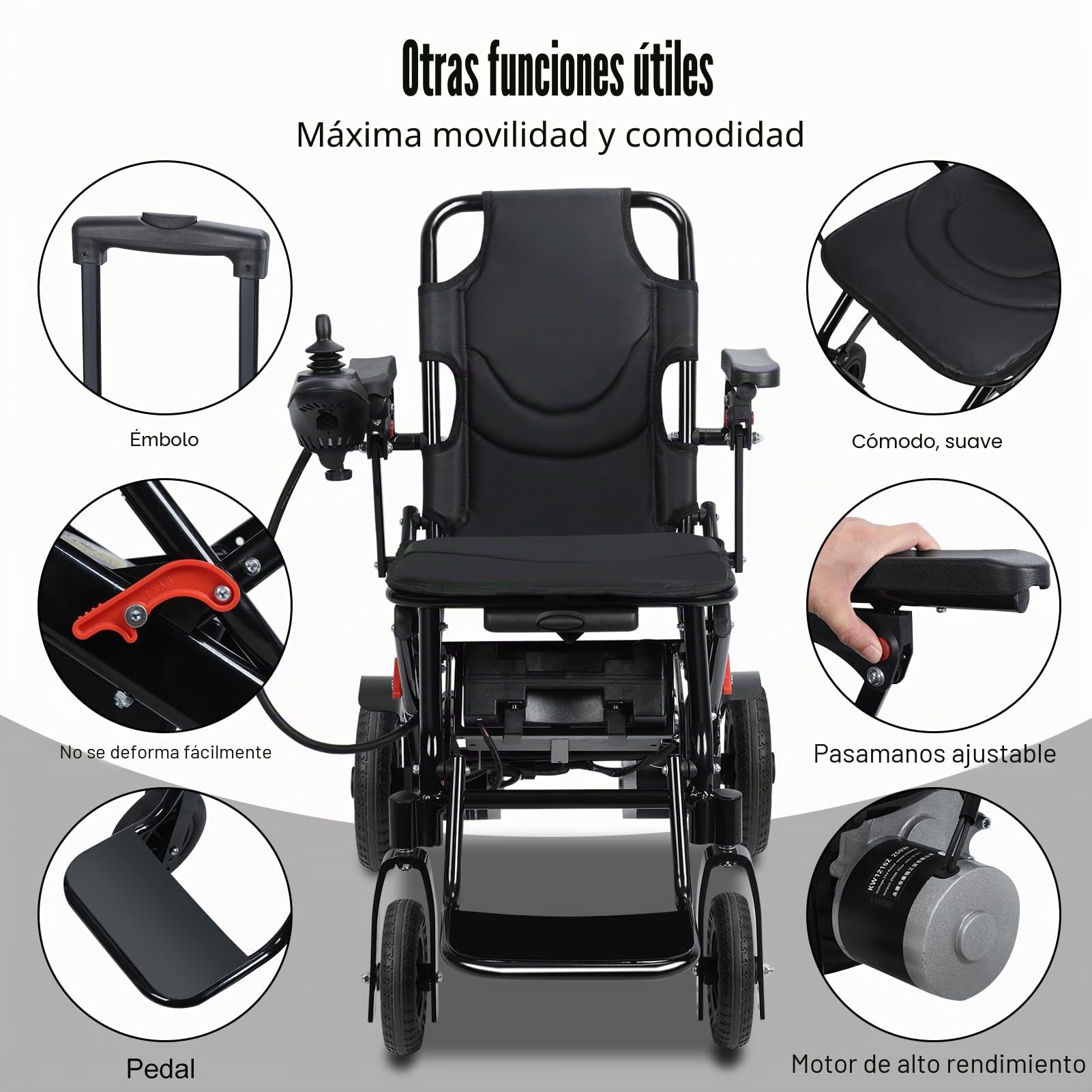 Sillas de Ruedas eléctricas Plegables y Ligeras para Adultos, Ayuda de Movilidad motorizada Plegable de 500 W con batería extraíble, Alcance Todoterreno de 24 km, compacta.