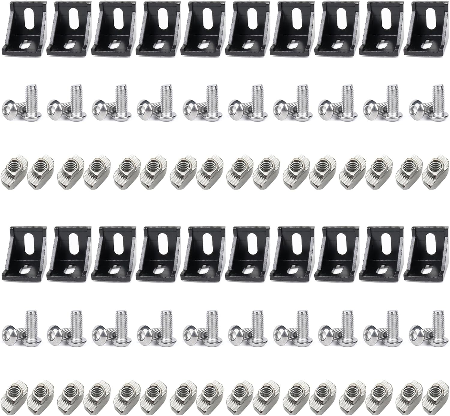 20 Sets 4040 Aluminum Extrusion Profiles Corner Brackets 40 Series 90 Deg Right Angle Connectors wtih Nut Bolts for 4040 Extruded Aluminum Black L Connect