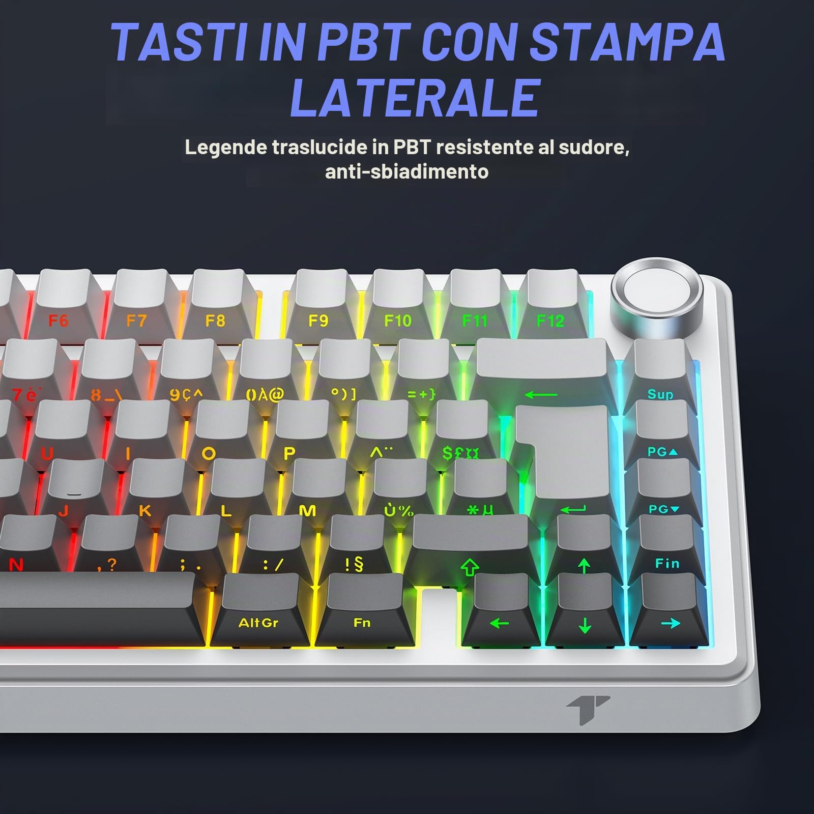 TECURS Tastiera meccanica da gioco - 75% ISO-FR wireless hot swap, montaggio a gasset, RGB, MK209 Tastiera da gioco AZERTY con pulsante, tastiera tri-modale TKL, tasti PBT, Creamy Sound, Red Switch