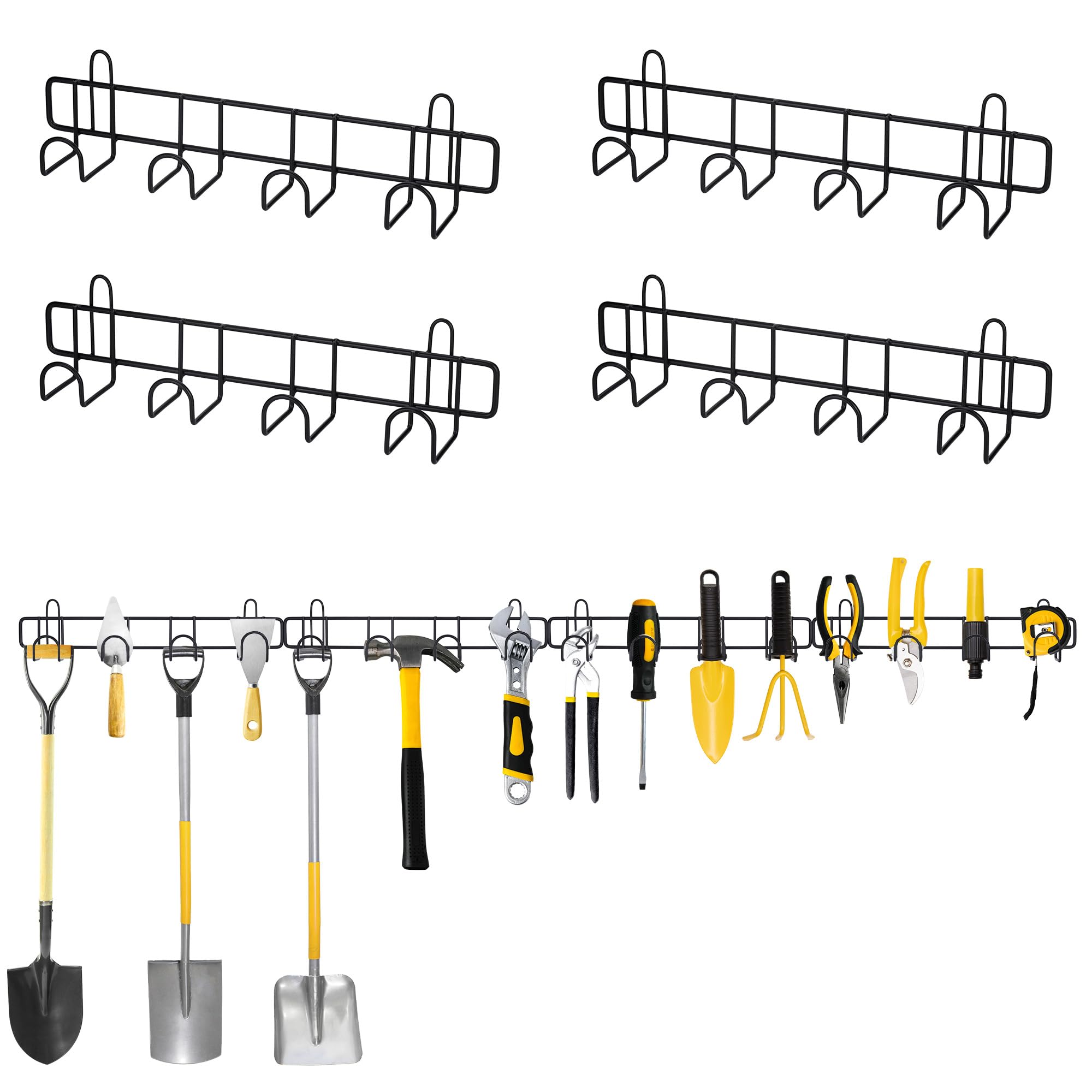 Porta Attrezzi Da Parete 6 Pezzi - Gancio A U Per Giardino, Garage - Metallo Nero, Carico 30kg - Foto 11