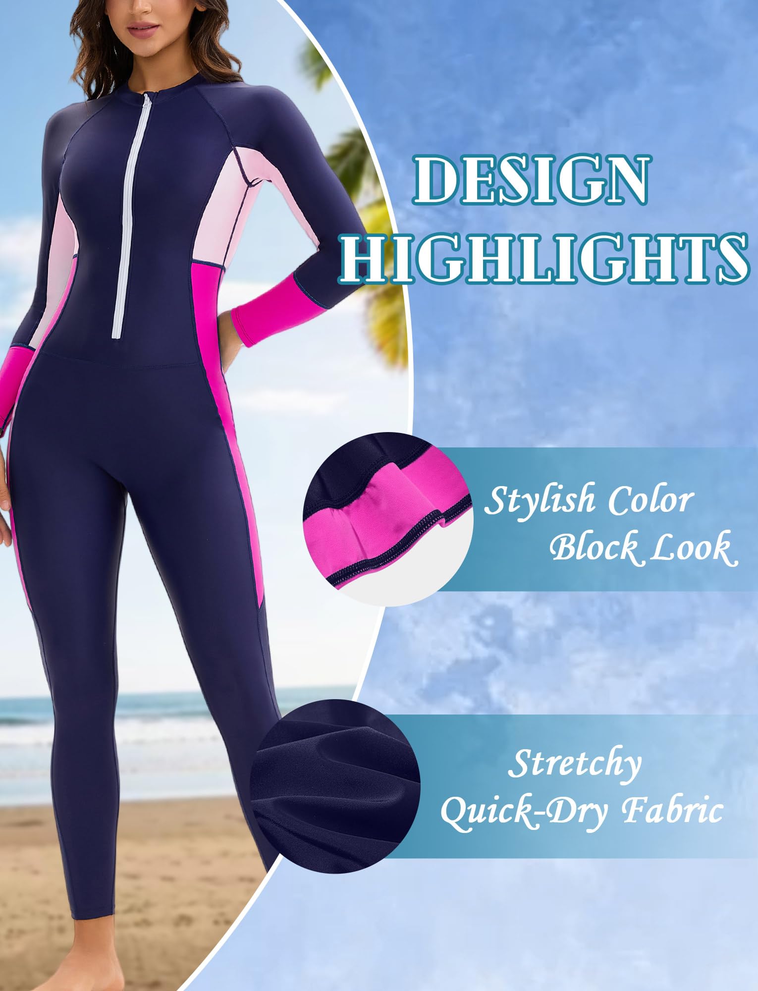 Maillot de Bain Integral Femme Rashguard Combinaison Femmes Maillot Une Pièce Sports Nautiques Surfing EU XS-3XL=Tag S-4XL