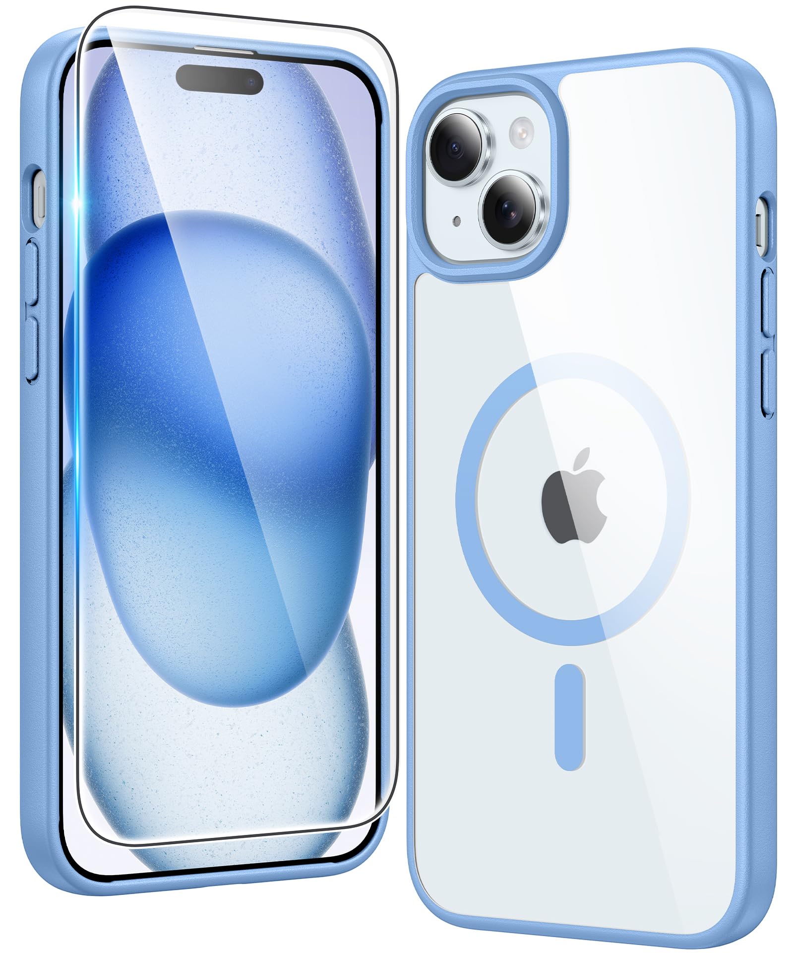 FNTCASE for iPhone 15/14/13 Case Compatible with Magsafe Clear Phonecase | Screen Protector, Military Grade Drop Protection, Slim Magnetic Phone Cases, Shockproof Bumper, Transparent Cell Cover