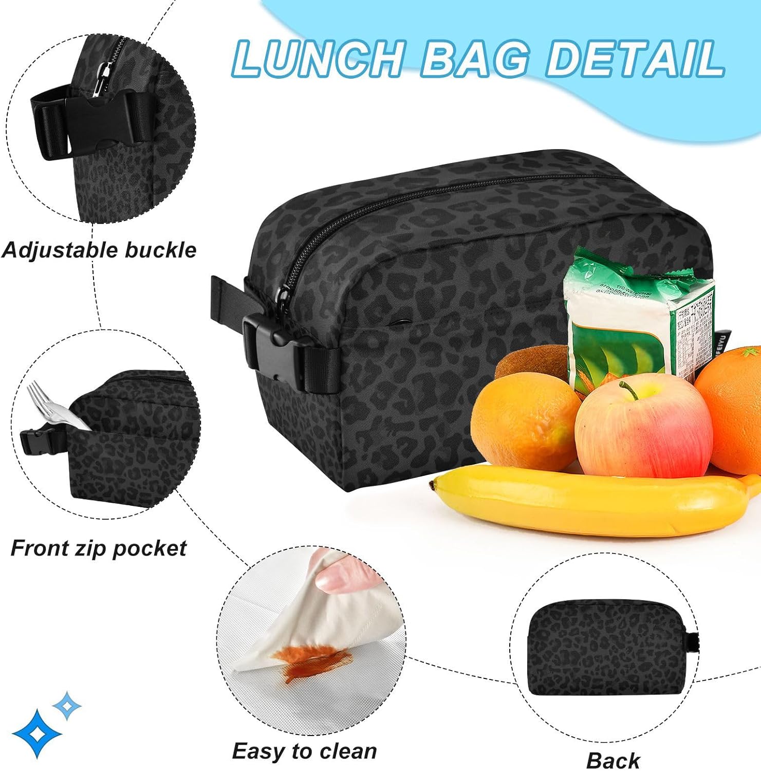 SUABO Backpack Lunch Bag Set for Boys Girls, Black Leopard Middle-School Elementary Bookbags, 2Pcs School Bag with Lunch Bag - Image 5