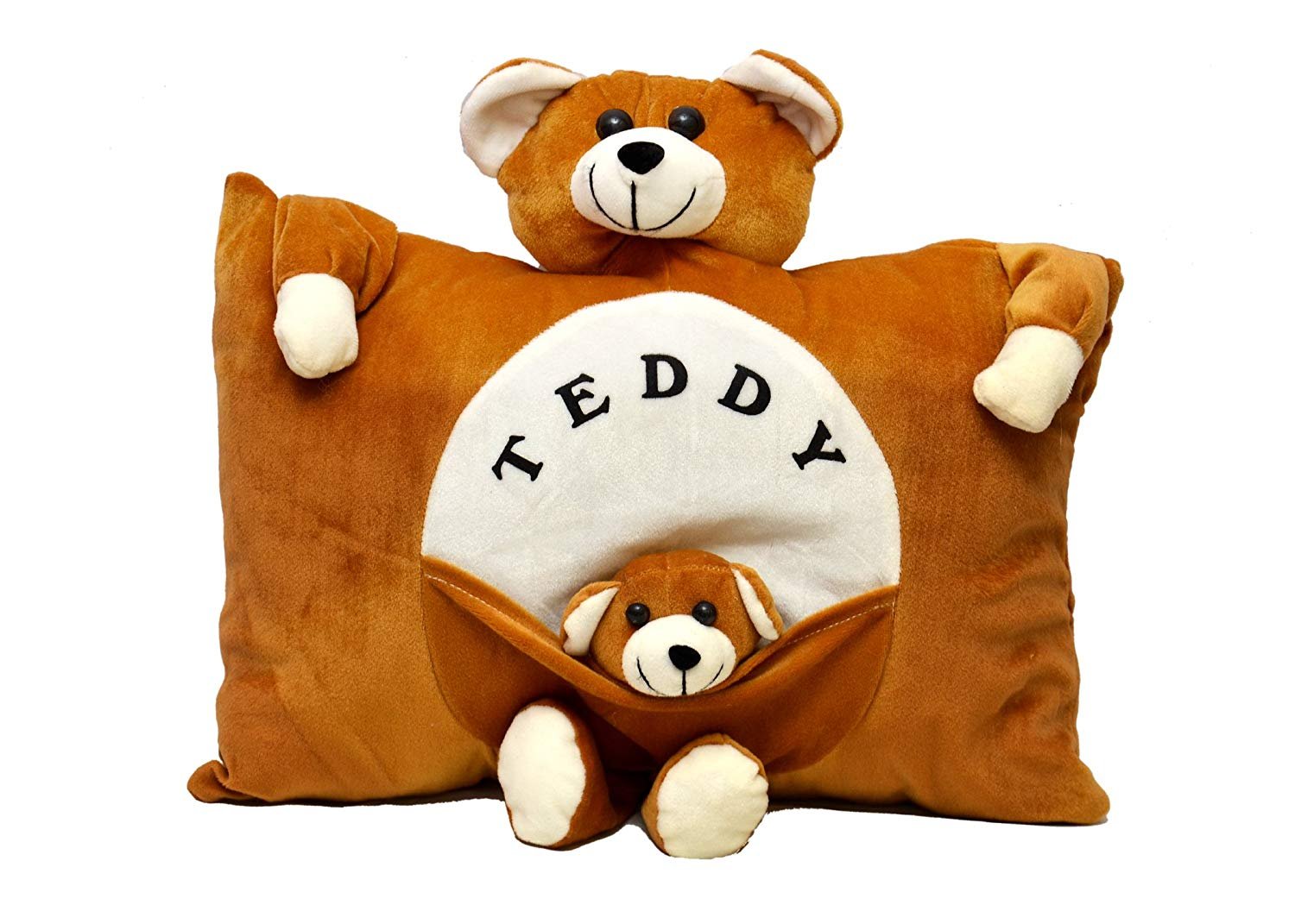 Jassi International Jassi Toys Baby Stuffed Soft Toy Plush Cushion | Baby Hug Pillow Teddy Bear Cartoon Figure Pillow For Kids Birthday Gift - Brown