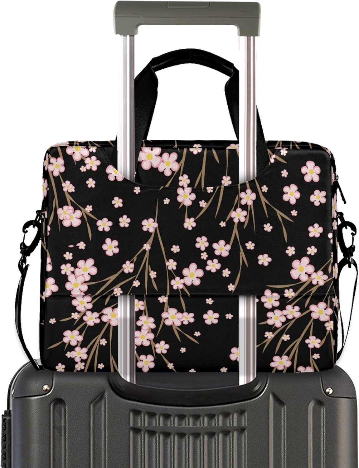 ALAZA Cherry Blossom Japanese Sakura Flower Floral Laptop Case Bag Sleeve Portable Crossbody Messenger Briefcase w/Strap Handle, 13 14 15.6 inch