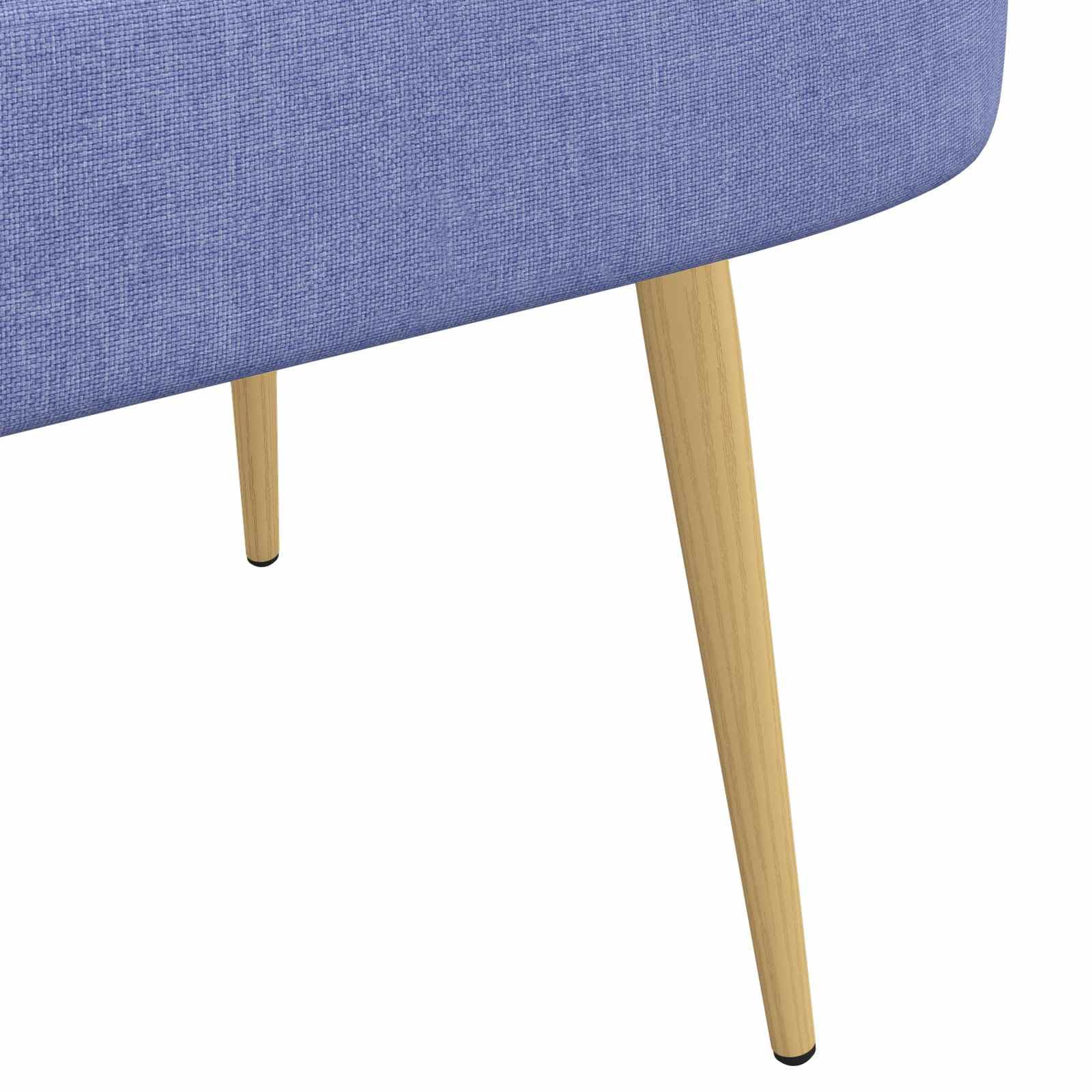 Tapicerowana ławka z oparciem w kolorze dżinsowym niebieskim, 110 x 60 x 76 cm, dwuosobowa ze sklejki, materiału i metalowych nóg do salonu, jadalni, korytarza, nowoczesna ławka do siedzenia