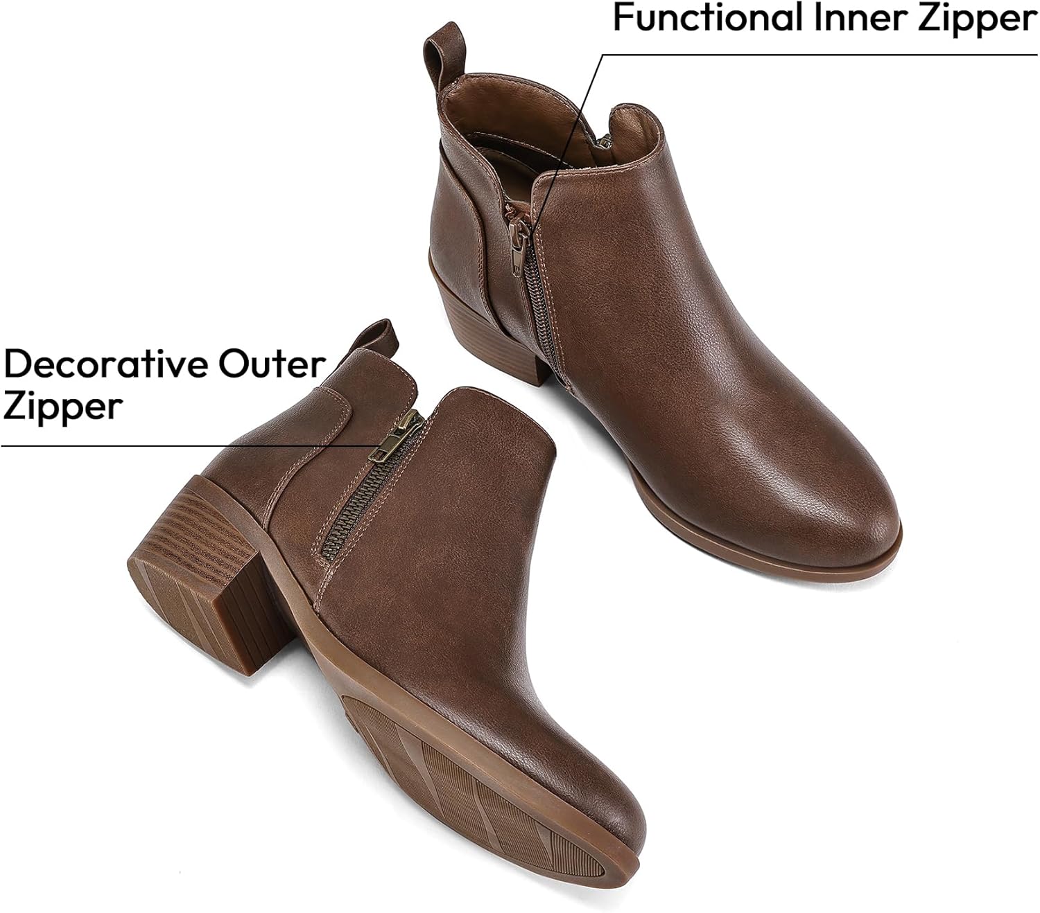 mysoft Women's Ankle Boots Low Chunky Heel Round Toe Casual Comfortable Short Booties with Side Zipper - Image 4