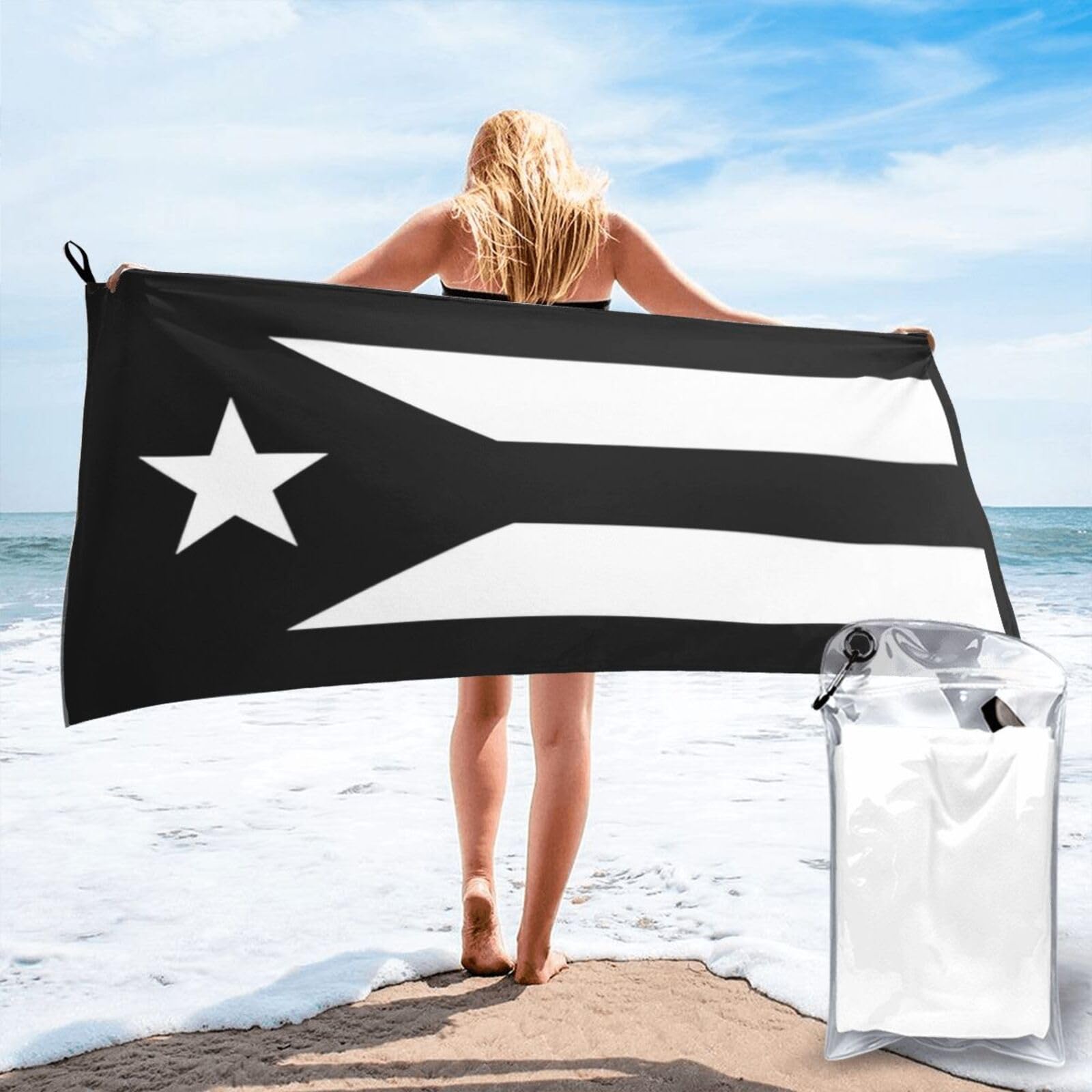 HACXZ Vintage Black Puerto Rico Absorbent Beach Towel Microfiber Beach Towel Lightweight 31.5"X63"