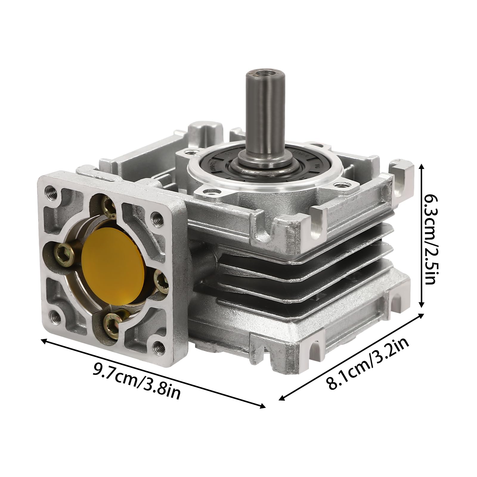 Reductor de engranaje helicoidal con brida cuadrada, relación 15:1, 0-1500 rpm, carcasa de aluminio
