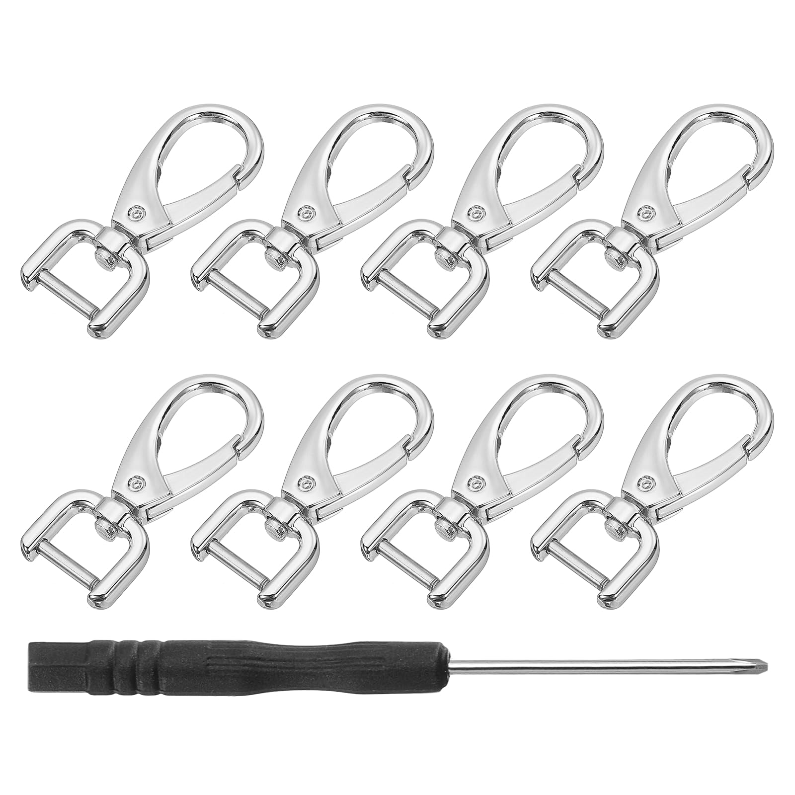 sourcing map 8Pcs Swivel Clasps Hook, 12mm(0.47 Inch) D Ring Detachable Snap Hardware Metal Lobster Claw Clasp Hook with Screwdriver for Purse Keychain DIY, Silver