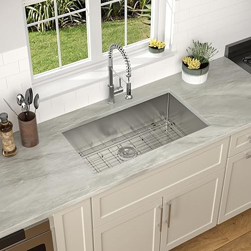 Miniatura 8 de Dcolora Fregadero de cocina empotrado de 32 pulgadas calibre 16 soldadura a mano de acero inoxidable 304 clásico cepillado grande fregadero de