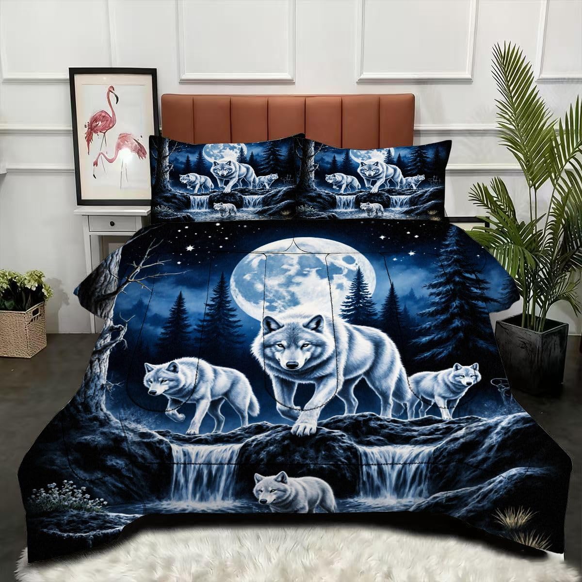 Couette sans housse 220x240 réversible loup 3D parure de lit 4 saisons polyvalente