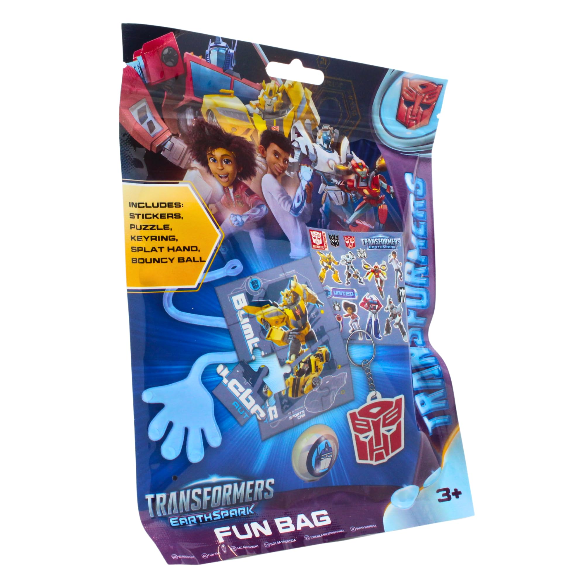 Transformers EarthSpark 5-Piece Fun Bag - Includes Stickers, Puzzle, Keyring, Splat Hand, & Bouncy Ball, Multicolour - Image 3