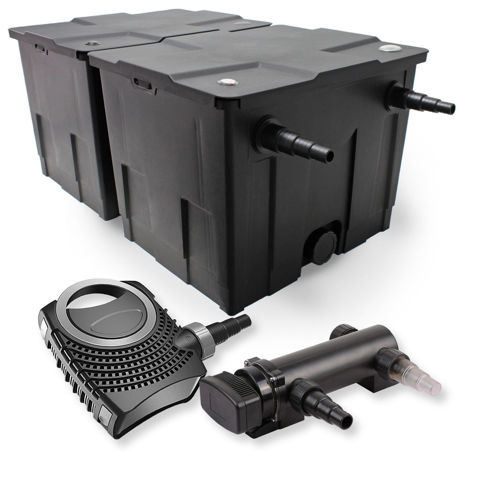 SunSun Kit complet: CBF-350B Filtre de bassin jusqu'à 60000 L Biologique, NEO7000 SuperEco pompe de filtration 7000l/h 50W, CUV-318 lampe uv UVC Clarificateur avec 18W