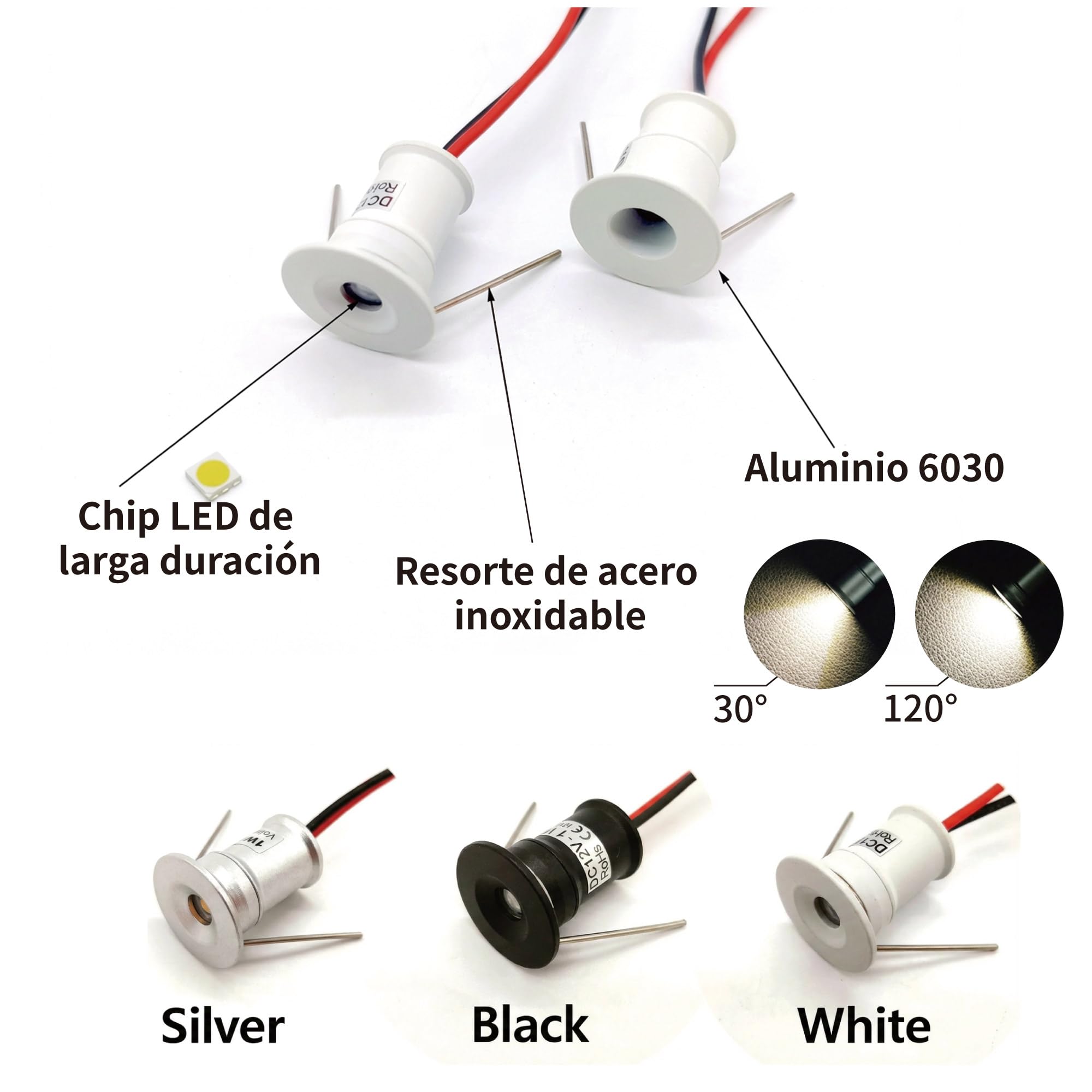 9 uds Mini Foco LED 12V 1W, IP65 Impermeable Small Spot Lights Empotrable, 15mm Downlight Spotlight Exterior Escaleras Pasillos Para Vitrinas Cuadros Pequeños Ducha Nicho Techo(Blanco Cálido 30°)