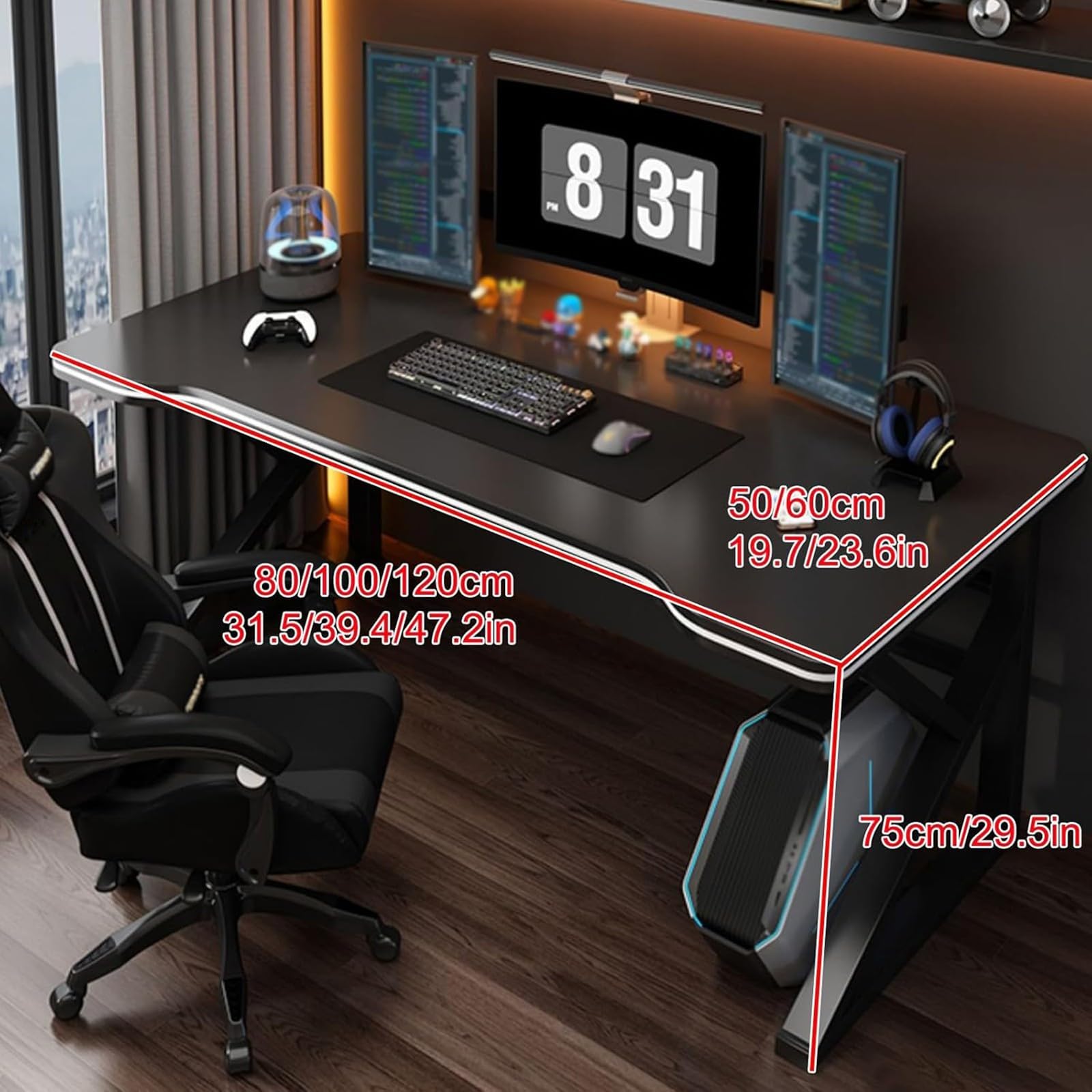 Tavolo da Gioco, scrivania ergonomica per Computer, postazione di Lavoro a Forma di K, scrivania per Studio/Ufficio Domestico in spazi ridotti, Nera, 120 * 60