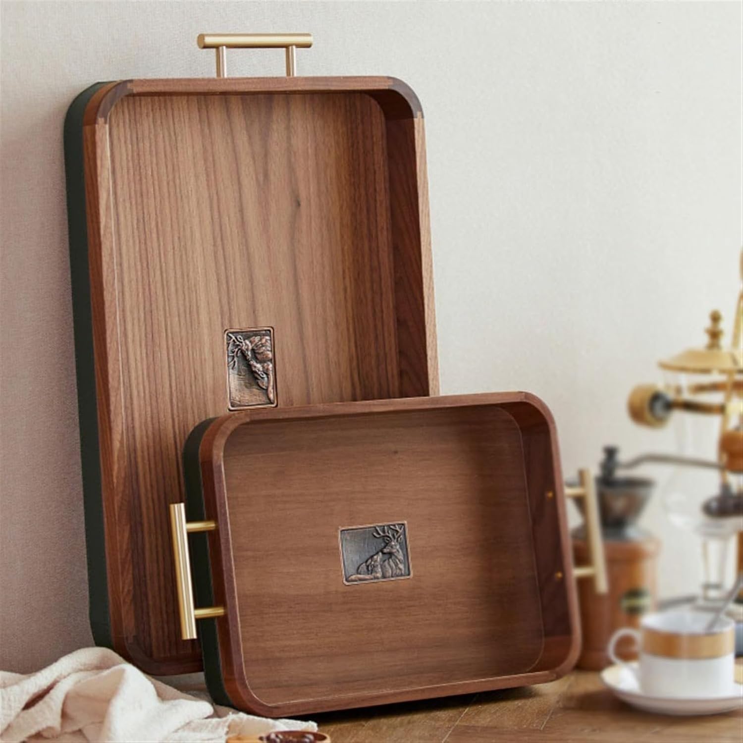 SAITO WOOD/トレイ 3020 teak grain -ランチョンマット代わりにもなる木製トレイ - スタイルストア サービングトレイ 長方形 ウォールナットトレイ 家庭用オブジェクト 朝食 パン収納トレイ コーヒーカップ収納トレイ 装飾トレイ 食品