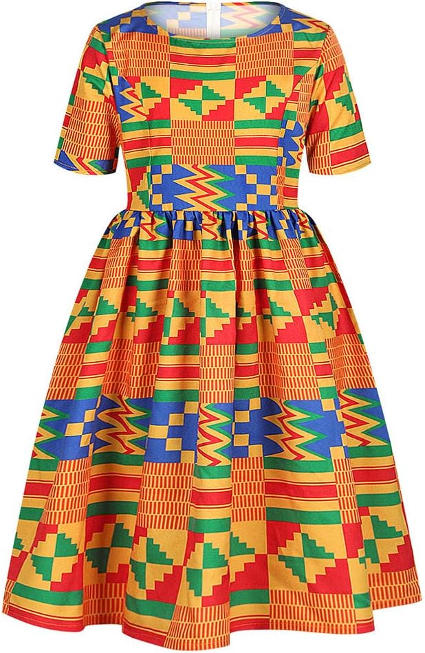 Janly Clearance Sale7-12 Years Old Girls Dress Skirt, Children Lovely Girl Digital Printing Zipper Short Sleeve Dress Princess Dress, Nice Gift for Easter St.Patrick's Day