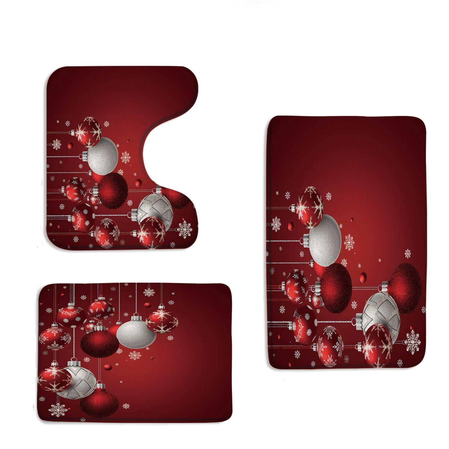 3 Piece Merry Christmas Bath Mat Sets Gold Xmas Ball