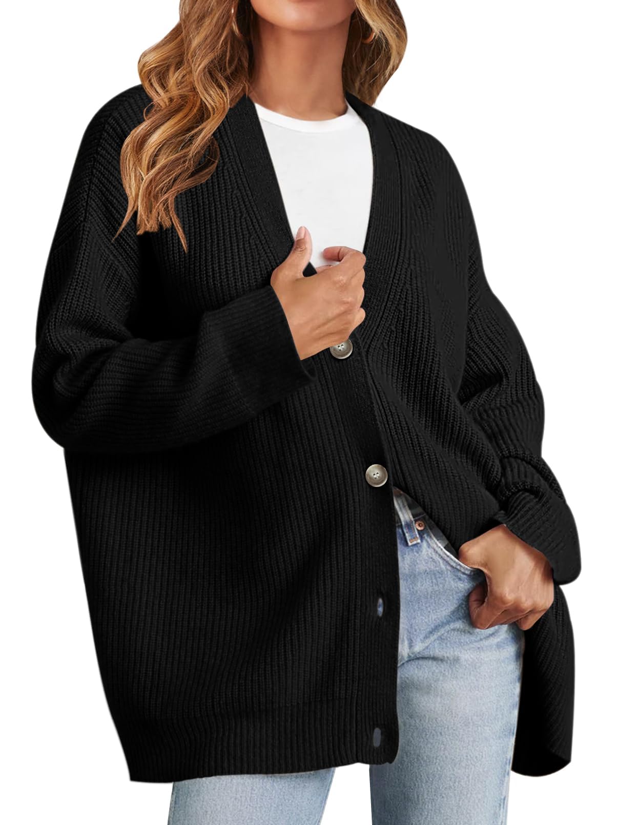 MEROKEETY Open Front V-Neck Cardigan